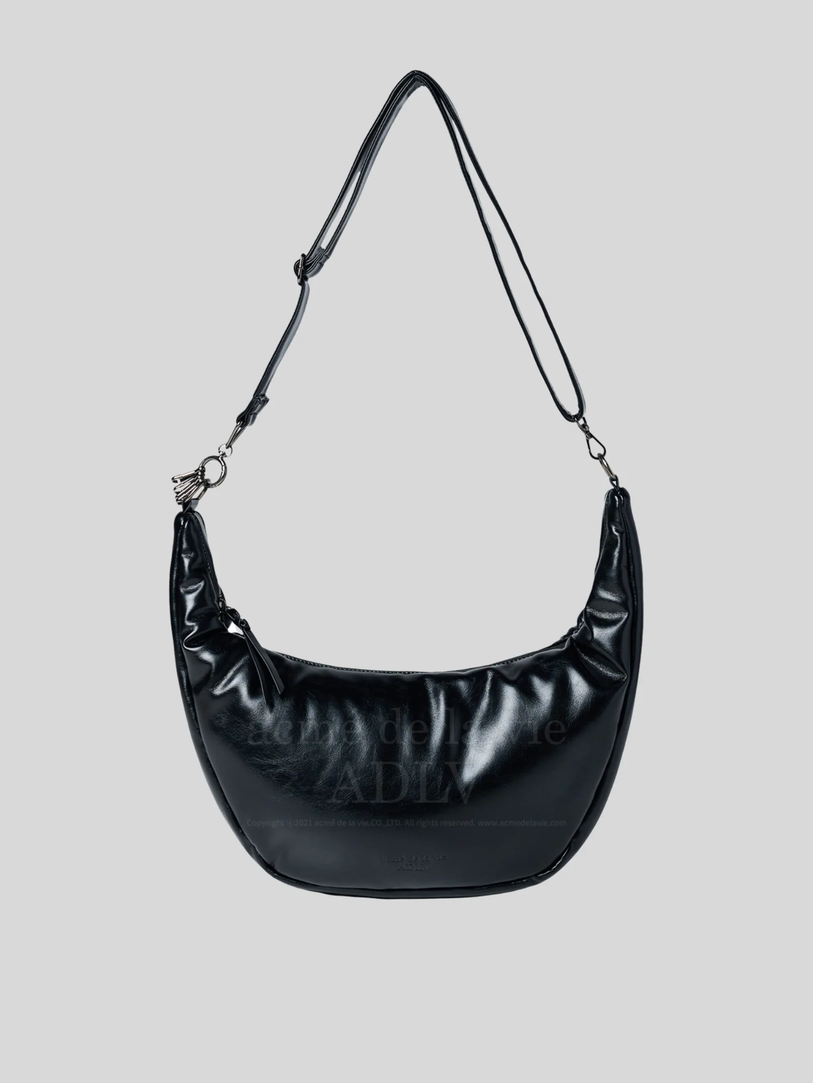 Basic Logo Glossy Vegan Leather Cross Bag - Image 2