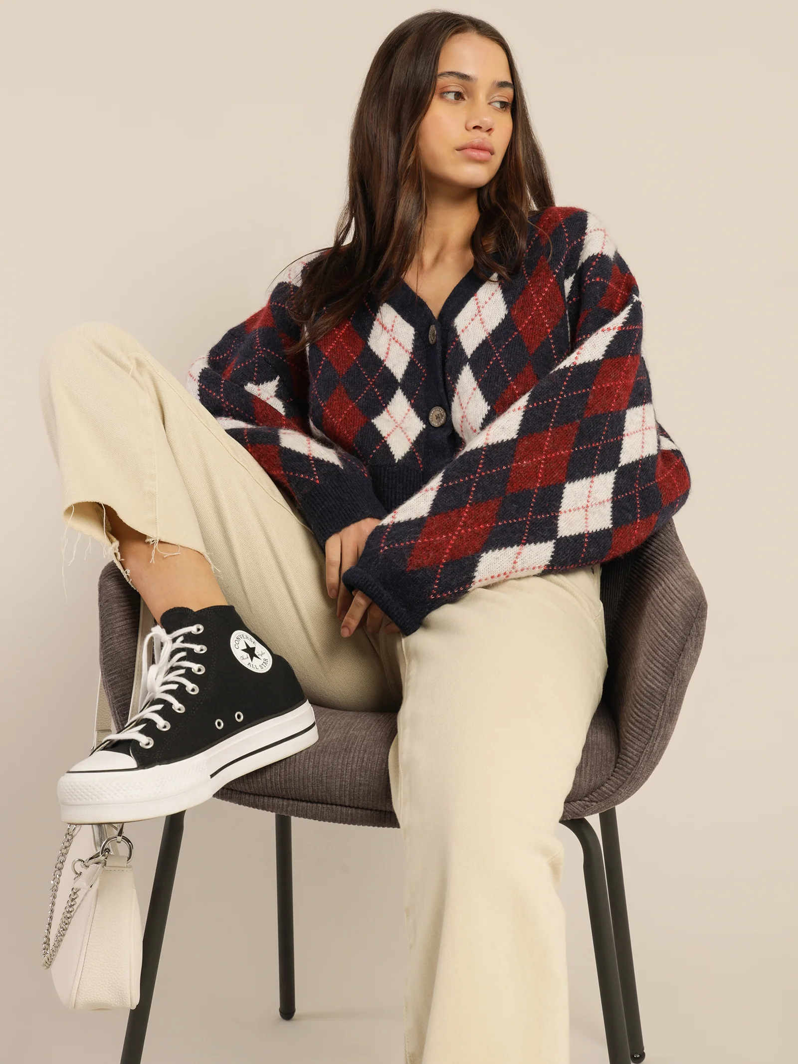 Argyle Cropped Cardigan - Image 3