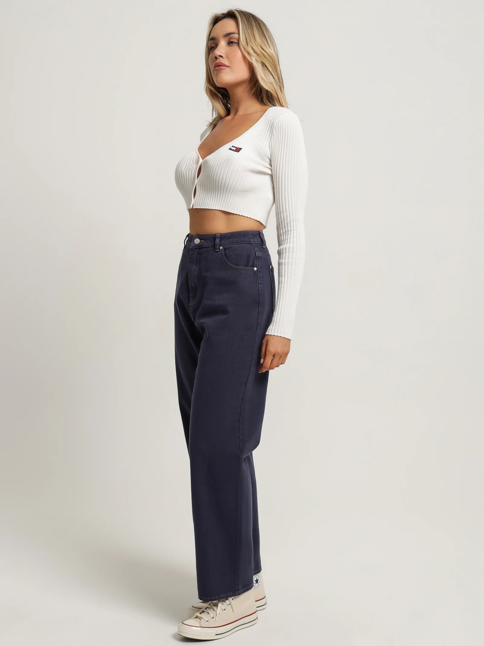 Badge Rib Knit Cropped Fit Cardigan - Image 3