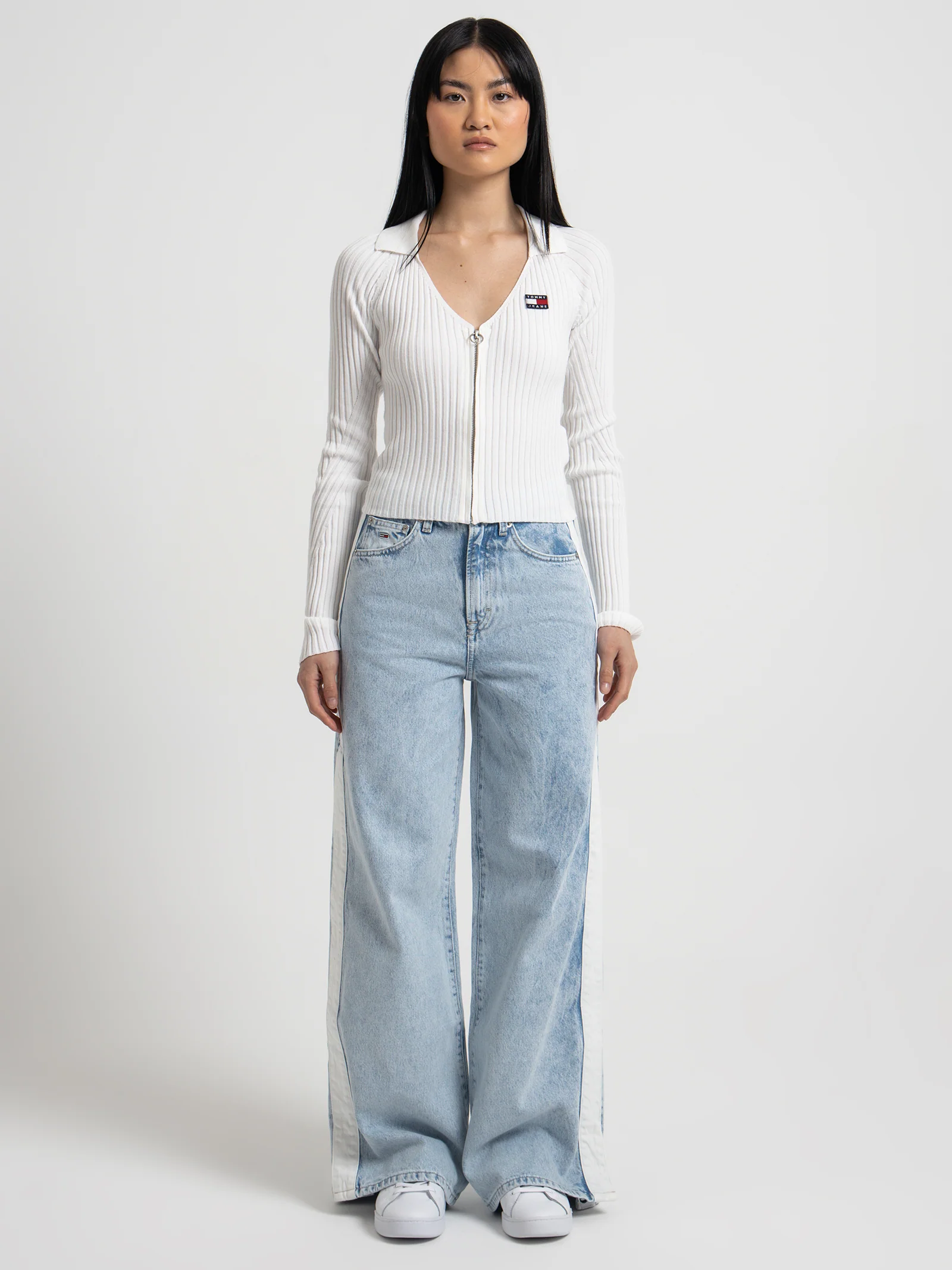 Badge Ribbed Zip Through Cardigan - Image 2
