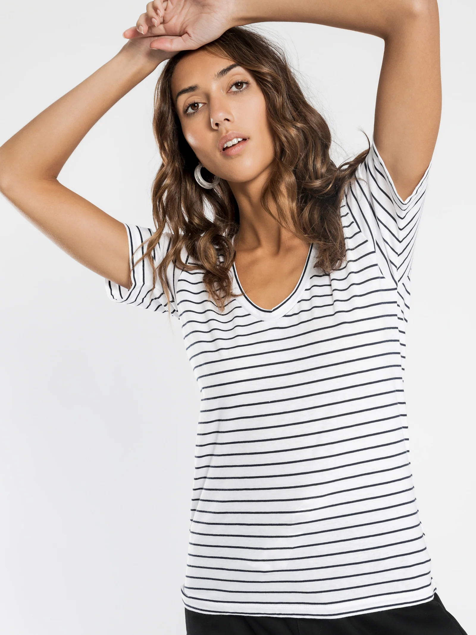 Blake Stripe Basic V Neck T-Shirt - Image 2