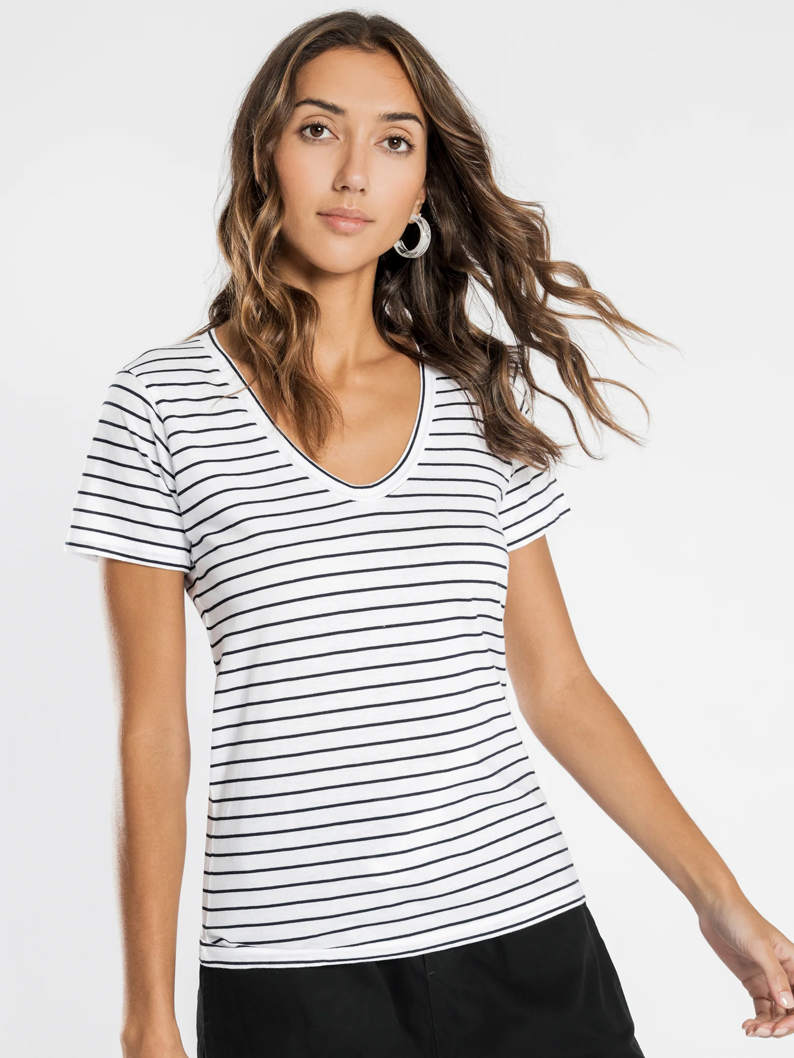 Blake Stripe Basic V Neck T-Shirt - Image 3