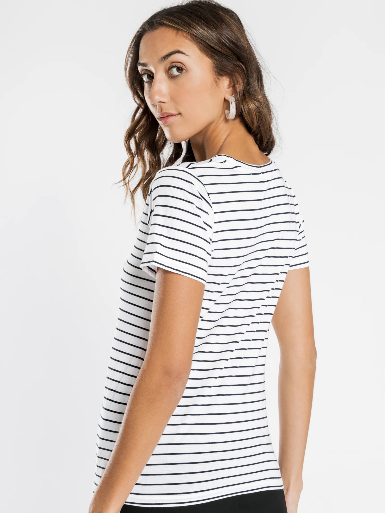Blake Stripe Basic V Neck T-Shirt - Image 5