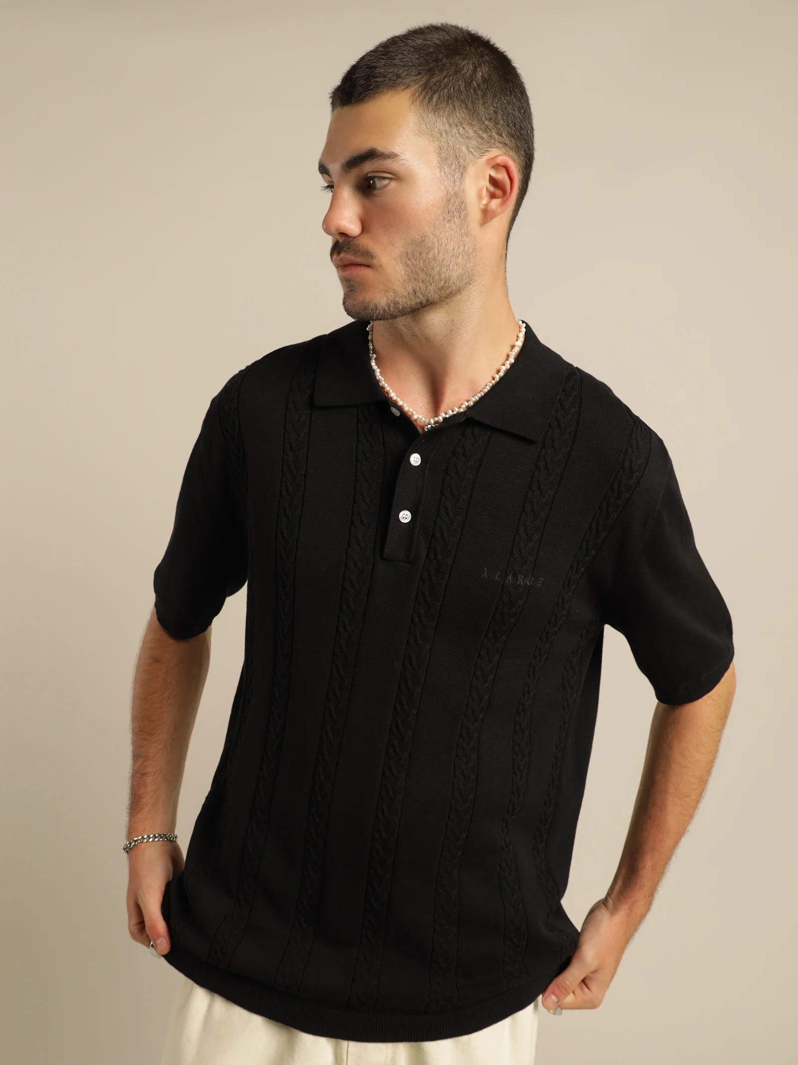 Cable Knit Short Sleeve Polo