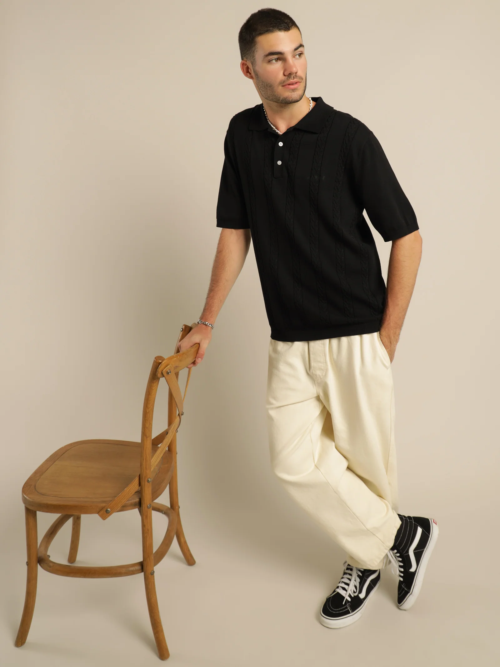 Cable Knit Short Sleeve Polo - Image 2