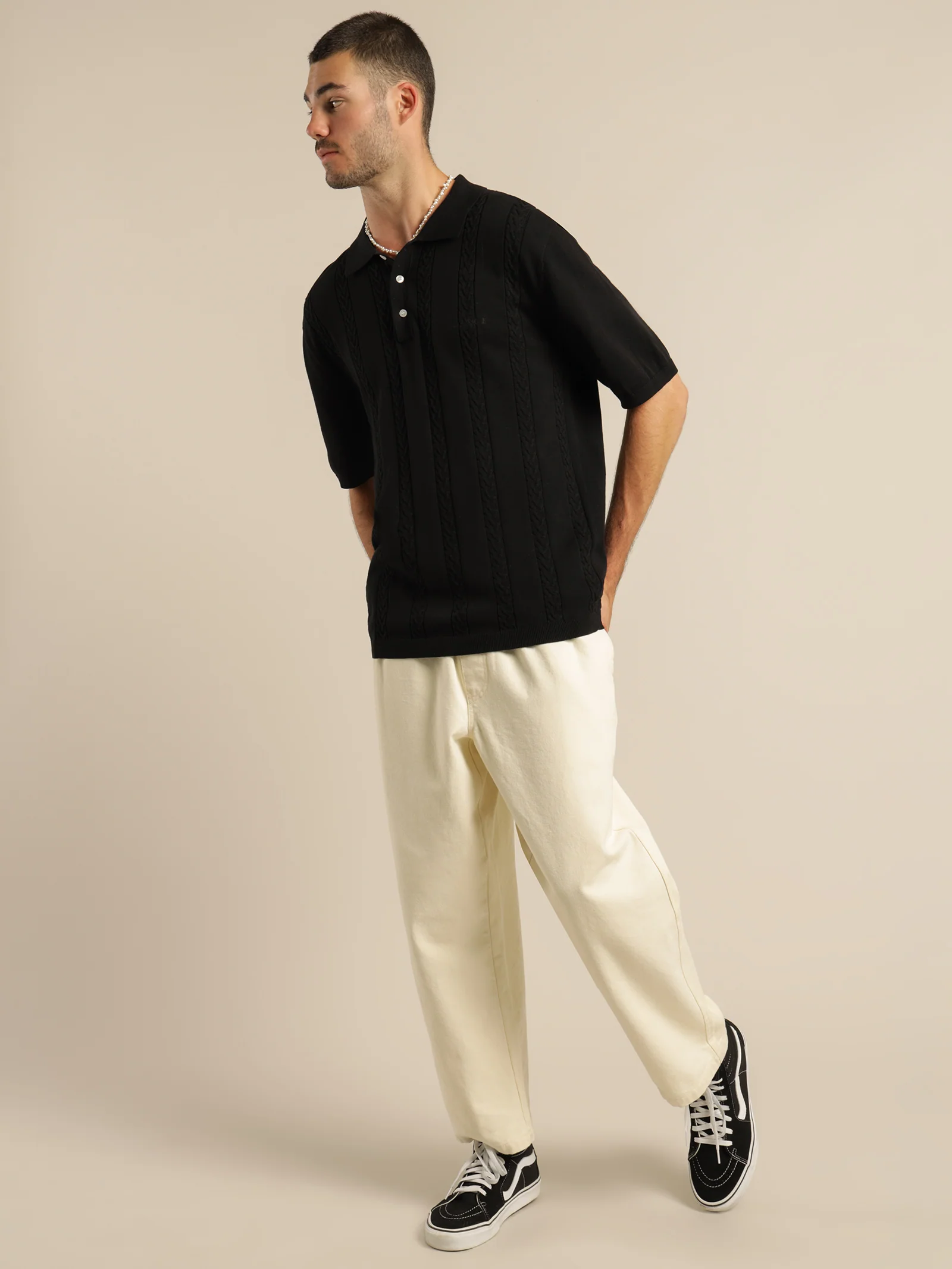Cable Knit Short Sleeve Polo - Image 4
