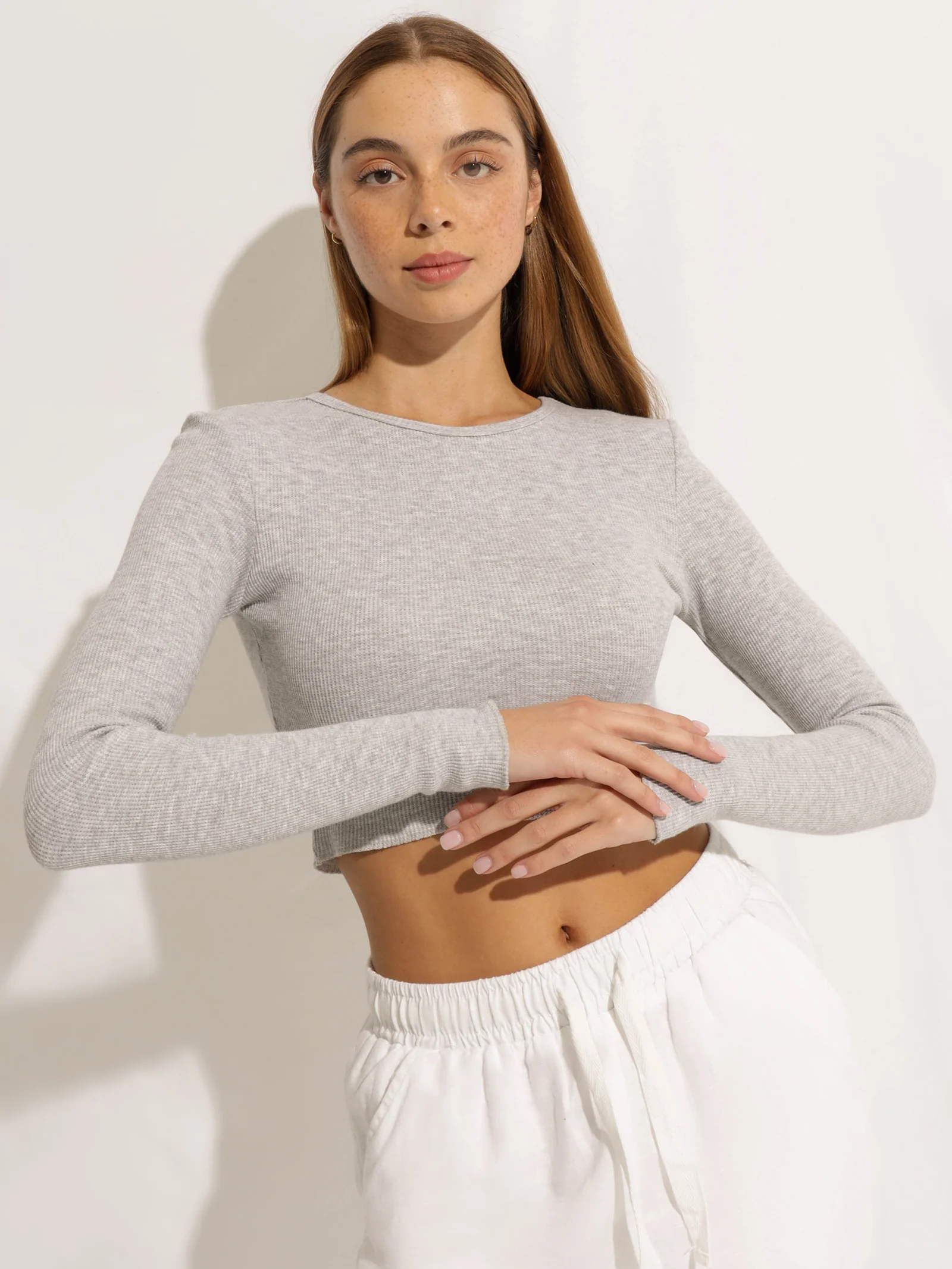 Cameron Basic Long Sleeve Waffle Crop - Image 4