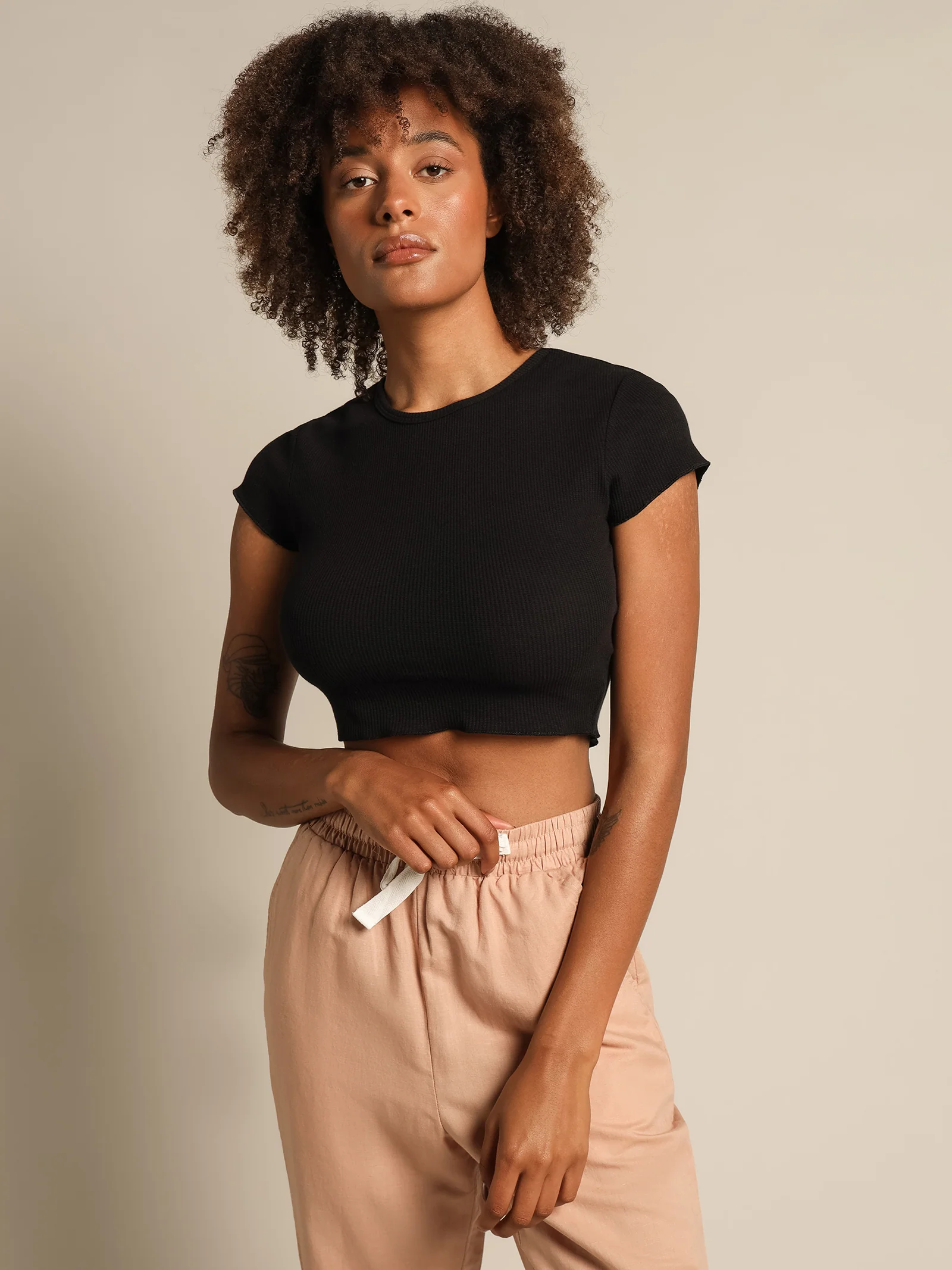 Cameron Basic Waffle Crop T-Shirt - Image 2