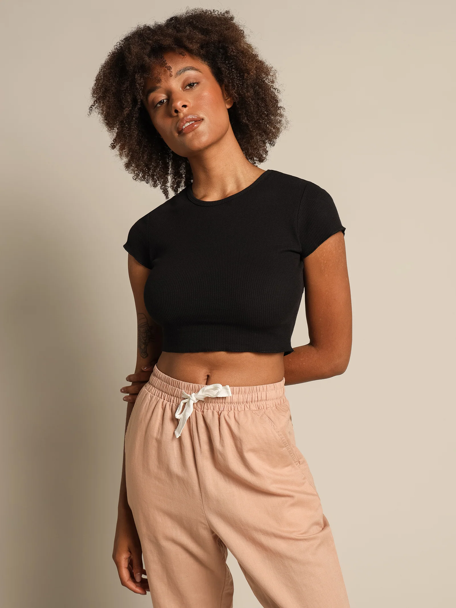 Cameron Basic Waffle Crop T-Shirt - Image 2