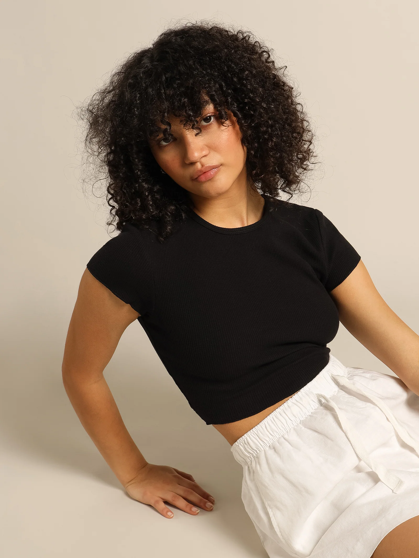 Cameron Basic Waffle Crop T-Shirt - Image 2