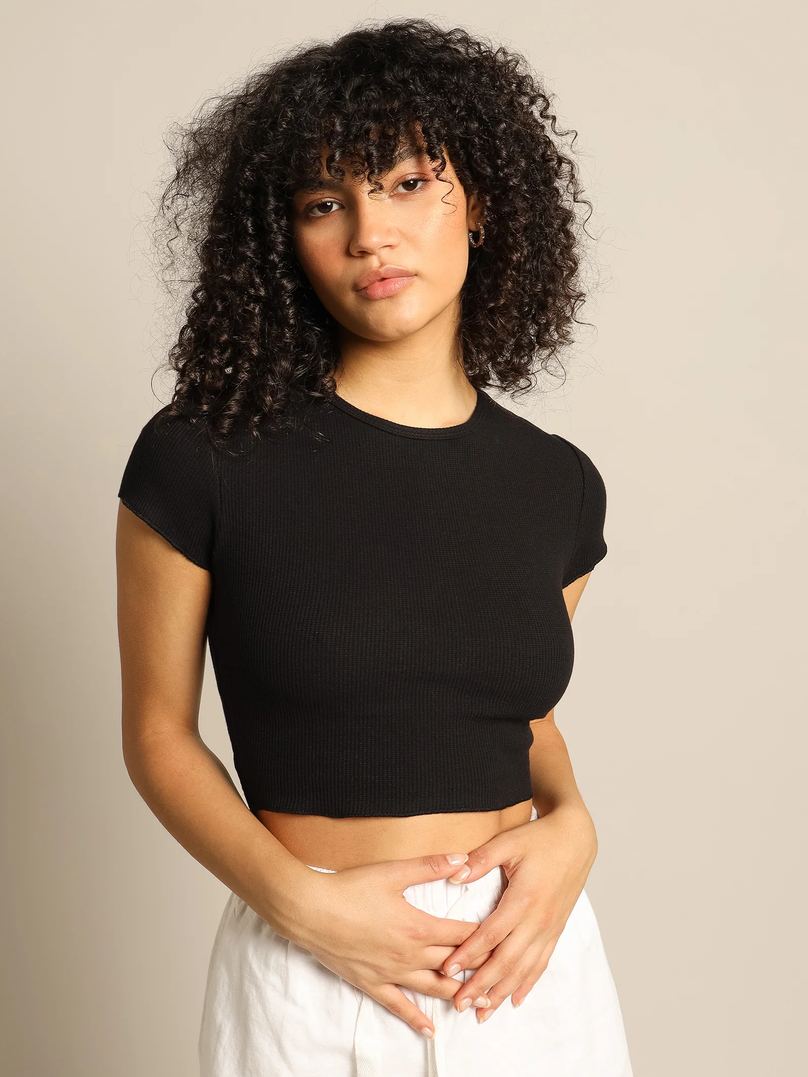Cameron Basic Waffle Crop T-Shirt - Image 3