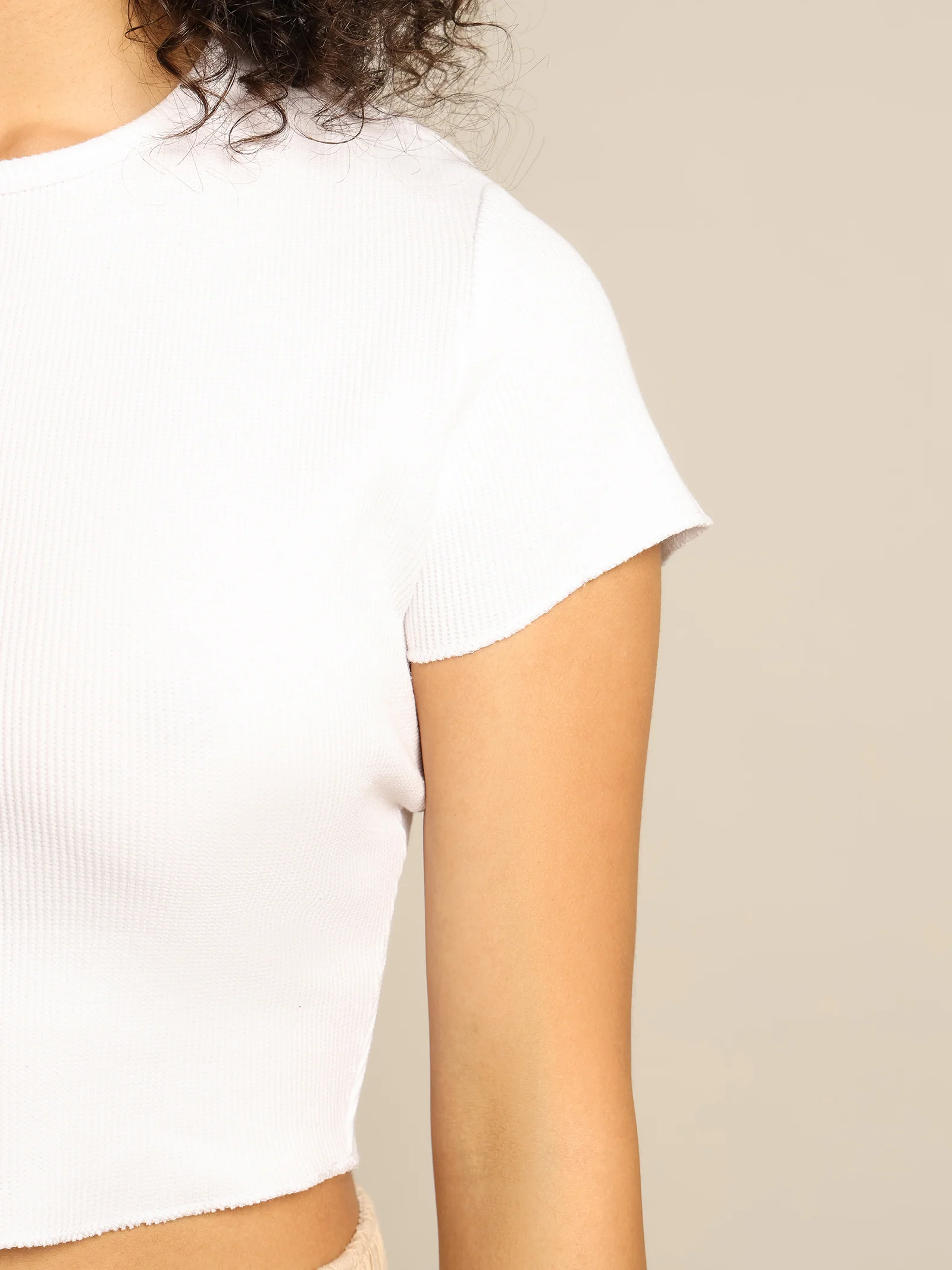 Cameron Basic Waffle Crop T-Shirt - Image 4