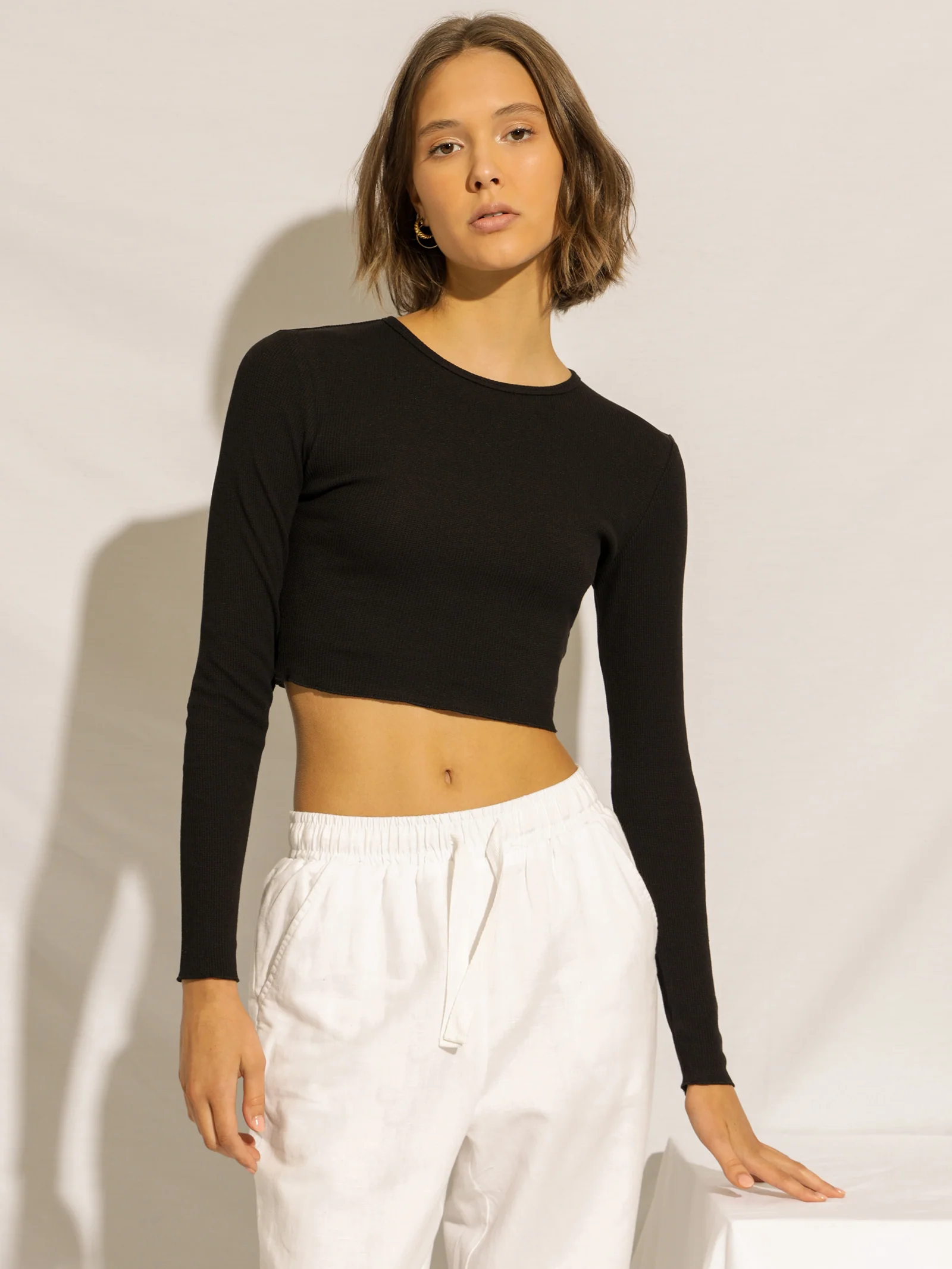 Cameron Waffle Crop Long Sleeve T-Shirt - Image 2