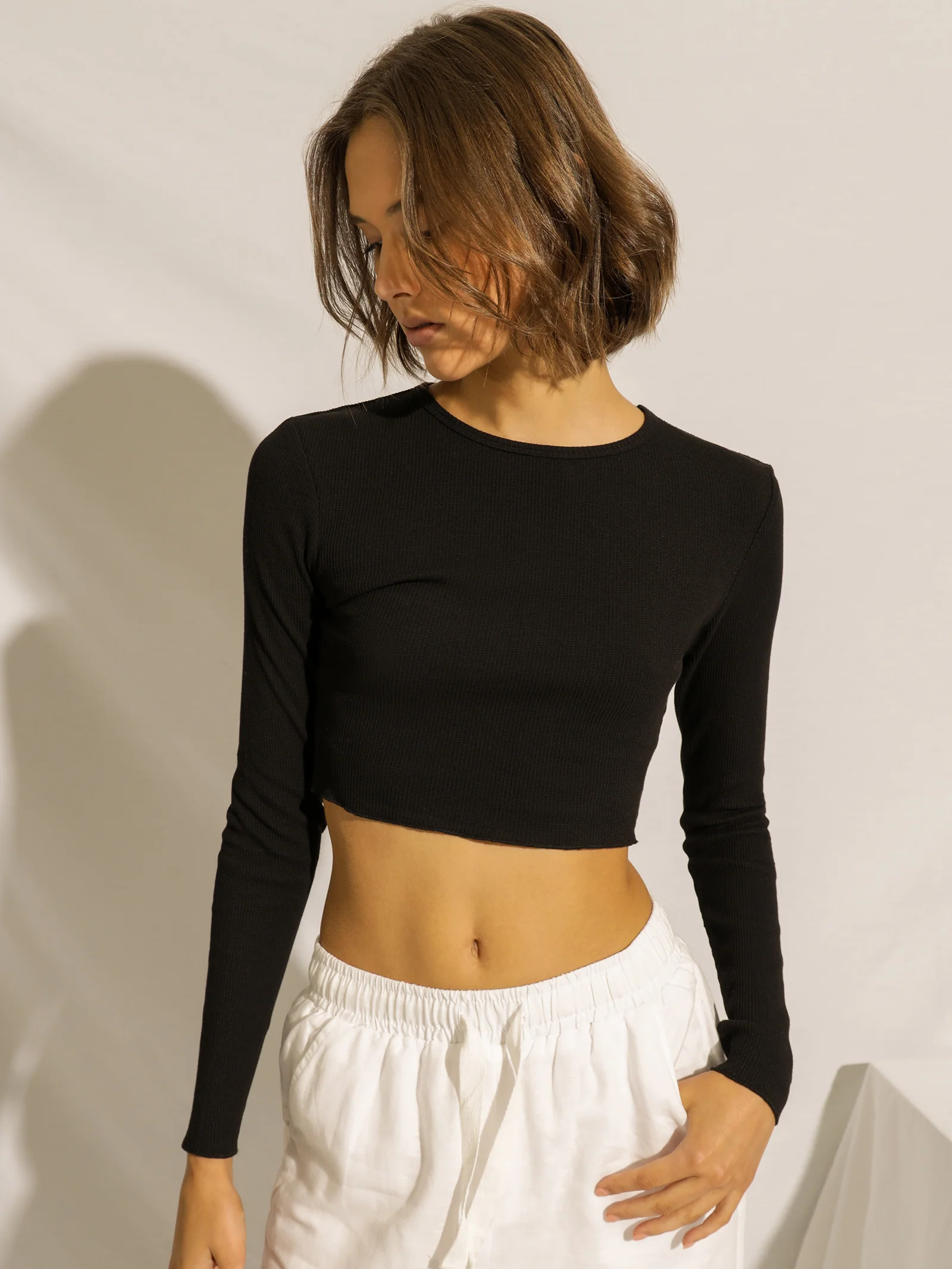 Cameron Waffle Crop Long Sleeve T-Shirt - Image 5