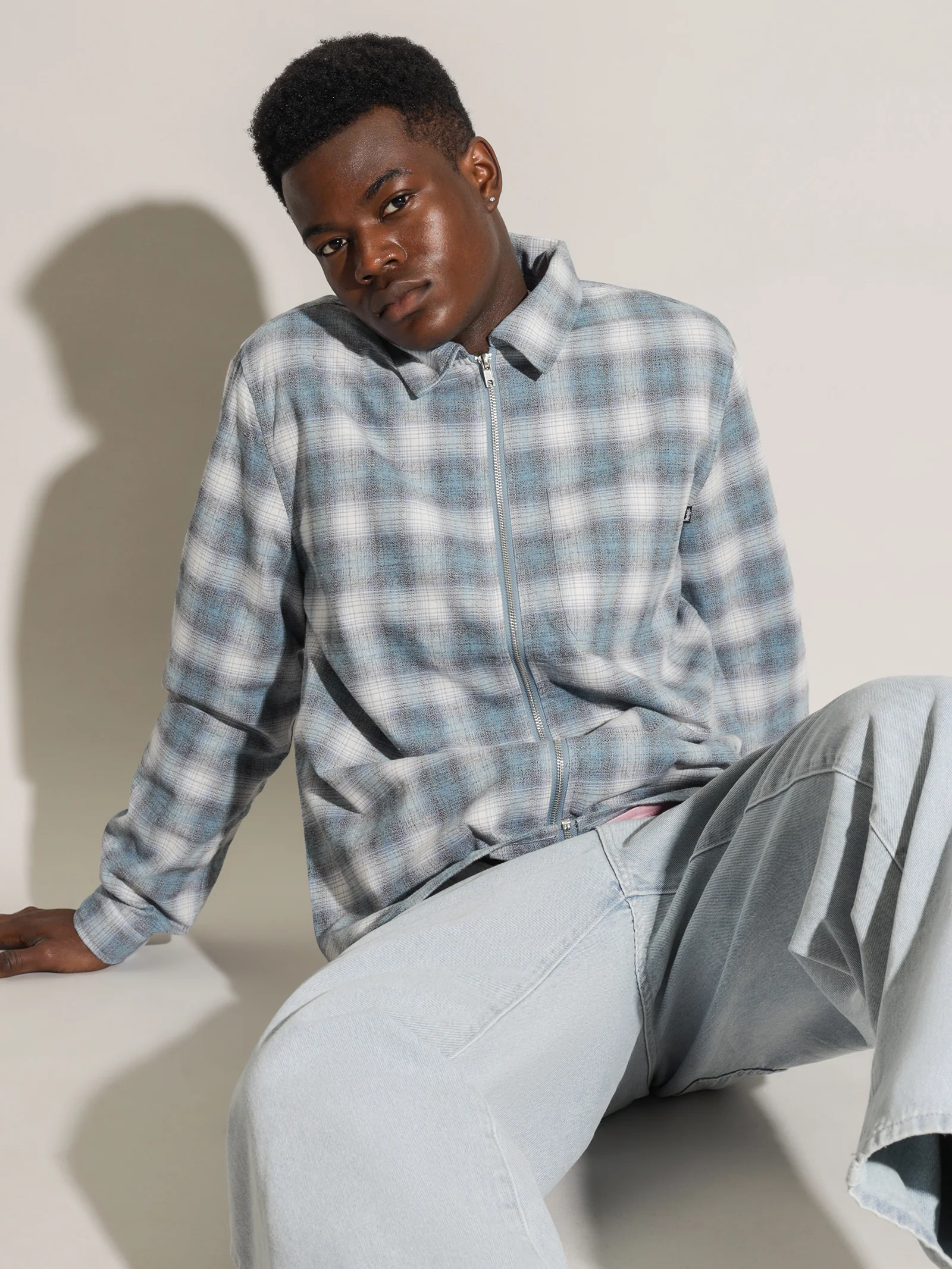 Check Long Sleeve Zip Up - Image 2