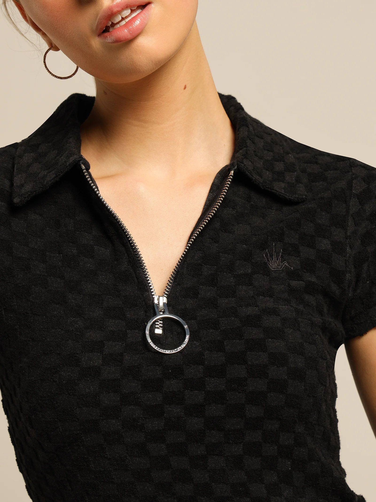 Check Terry Zip Dress - Image 4