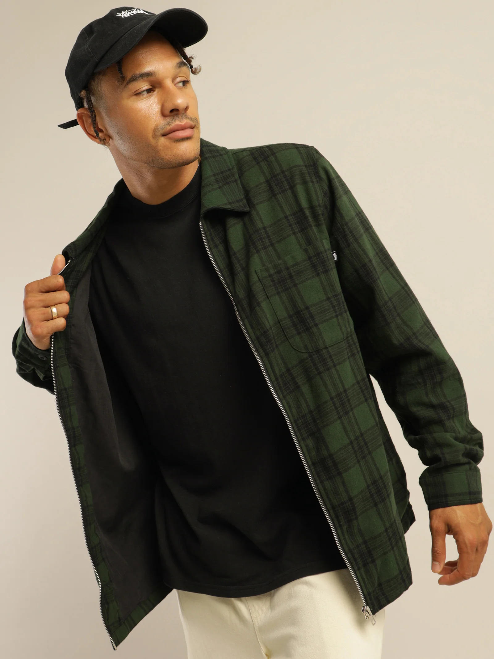 Classic Zip Up Plaid Shirt Jacket - Image 3