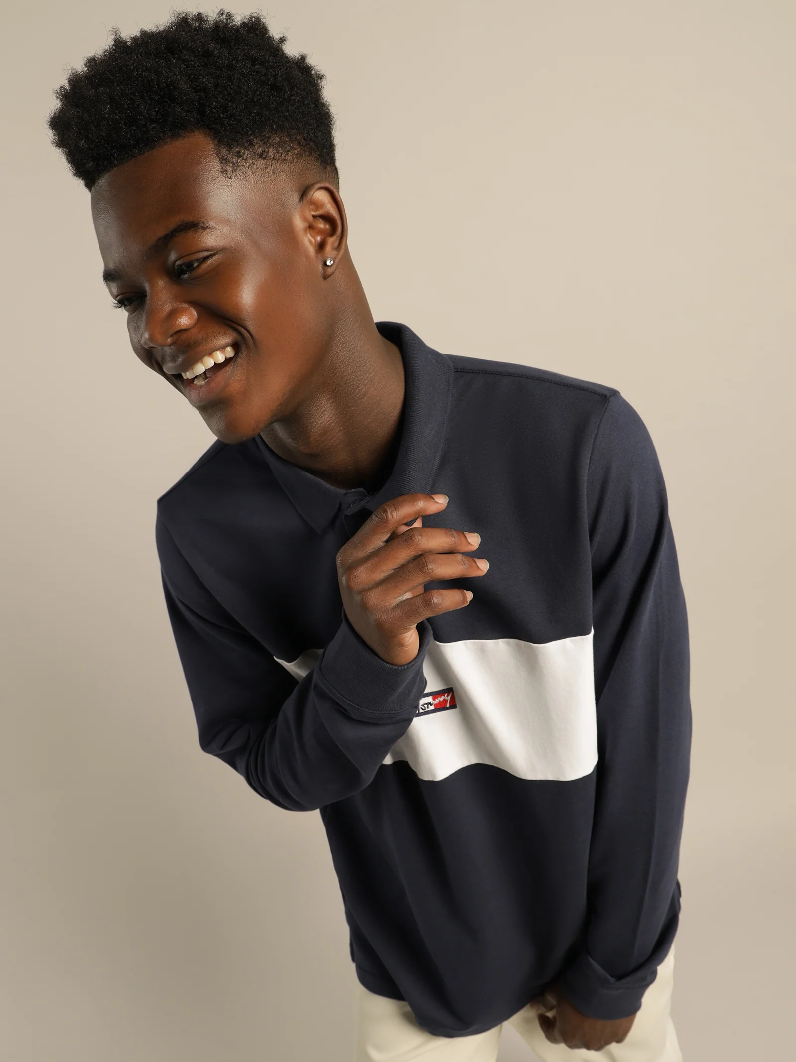 Colour Block Long Sleeve Regular Fit Polo - Image 2
