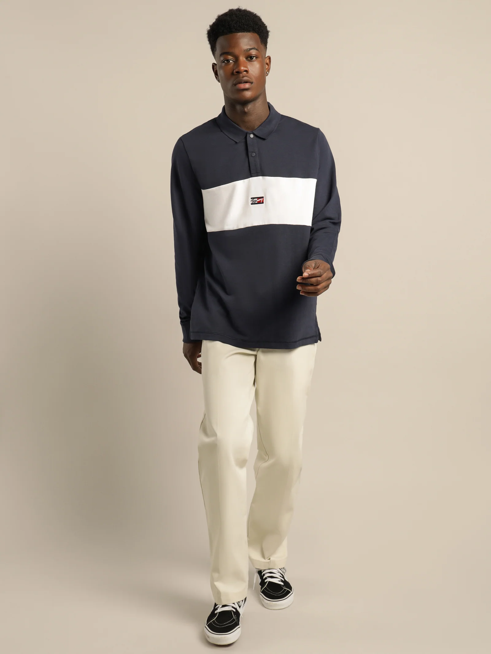 Colour Block Long Sleeve Regular Fit Polo - Image 3