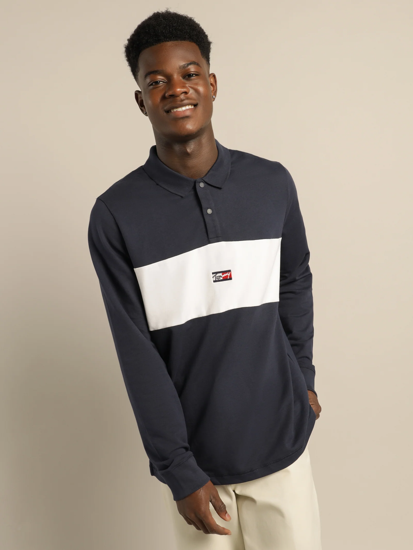Colour Block Long Sleeve Regular Fit Polo - Image 4