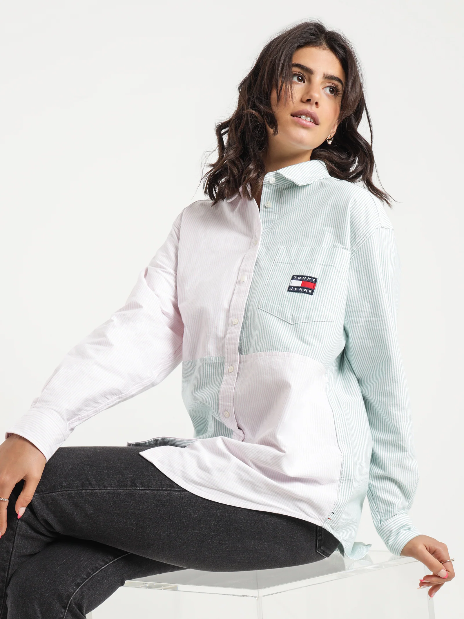 Colourblock Stripe Boyfriend Shirt - Image 2