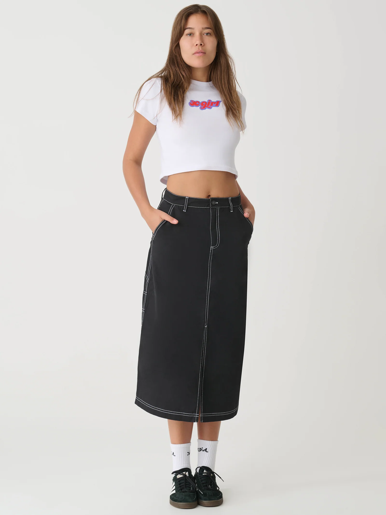 Contrast Stitch Carpenter Midi Skirt - Image 3