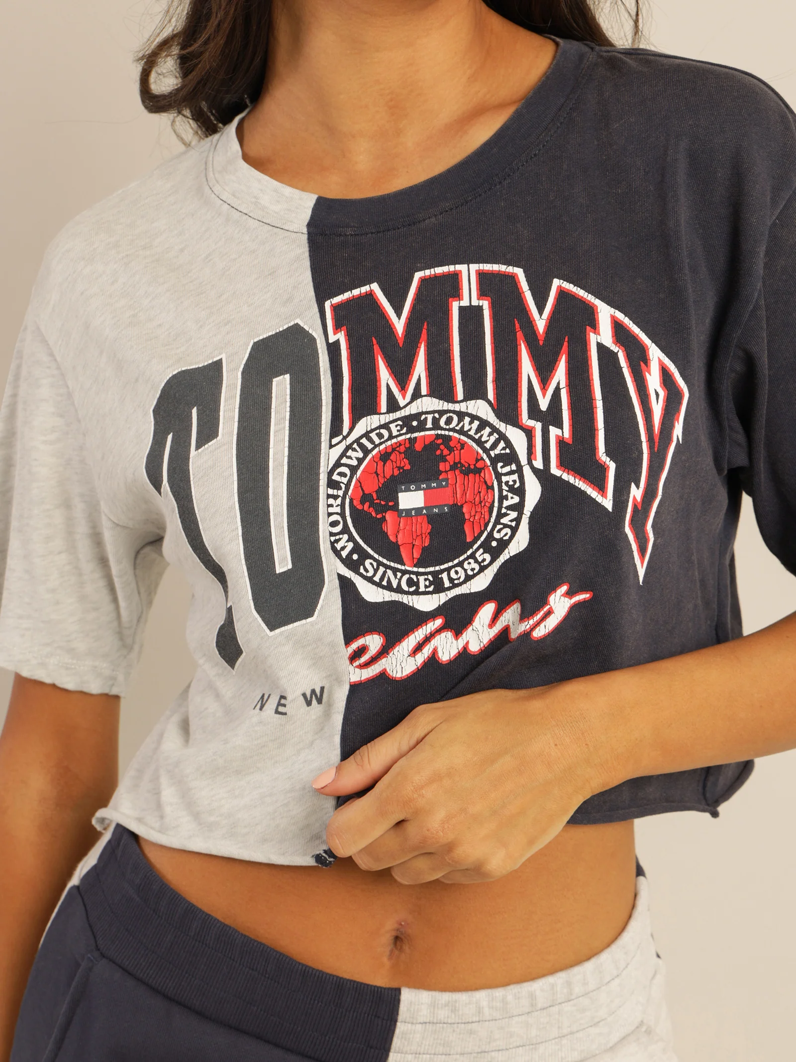 Crop College Splicing Short Sleeve T-Shirt - Image 4