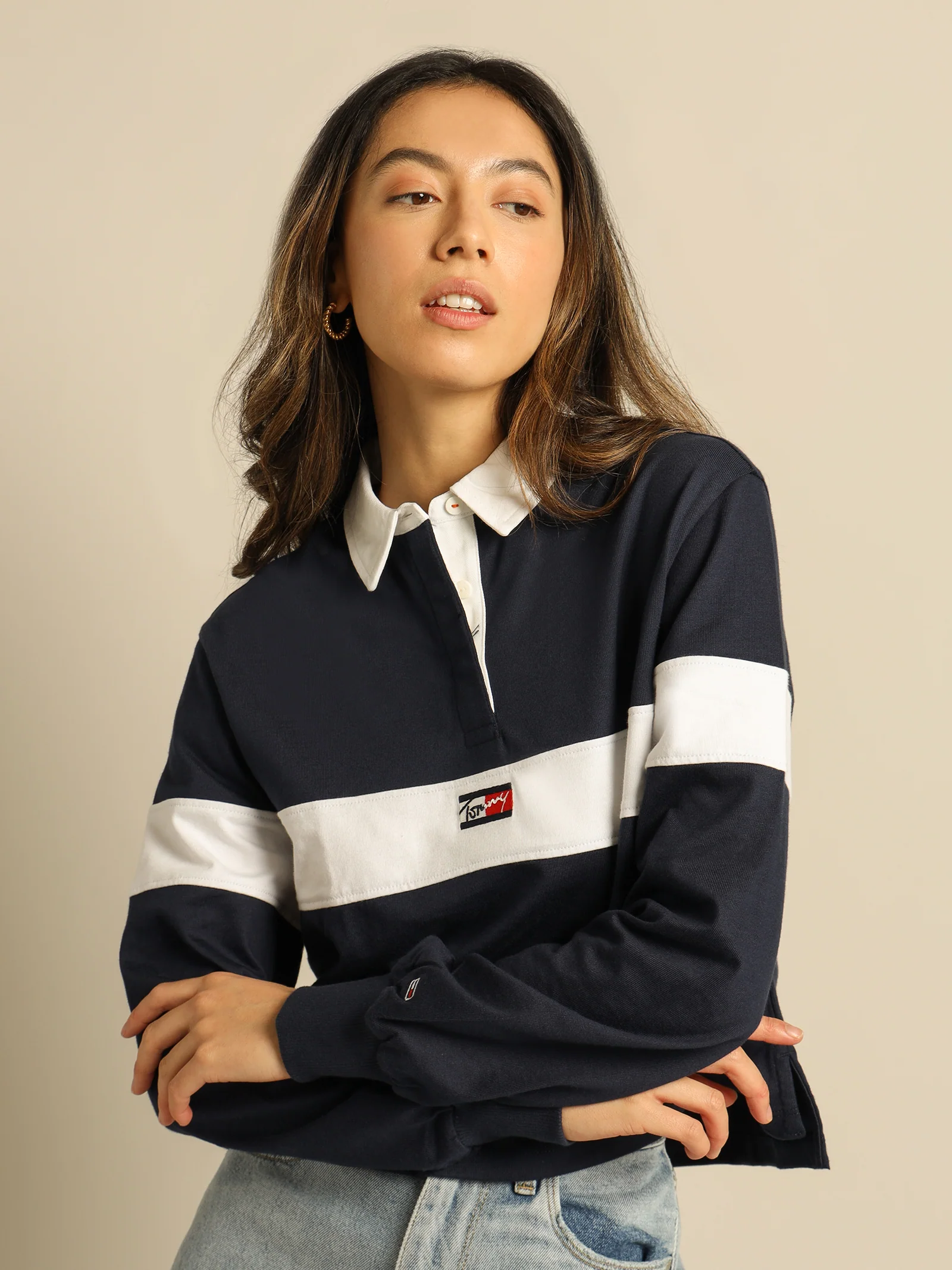 Crop Tiny Tommy Long Sleeve Polo - Image 2