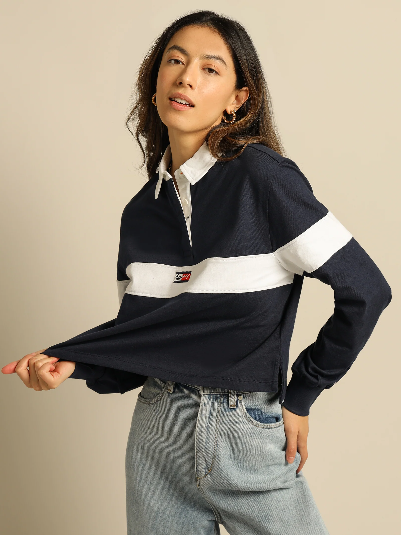 Crop Tiny Tommy Long Sleeve Polo - Image 3