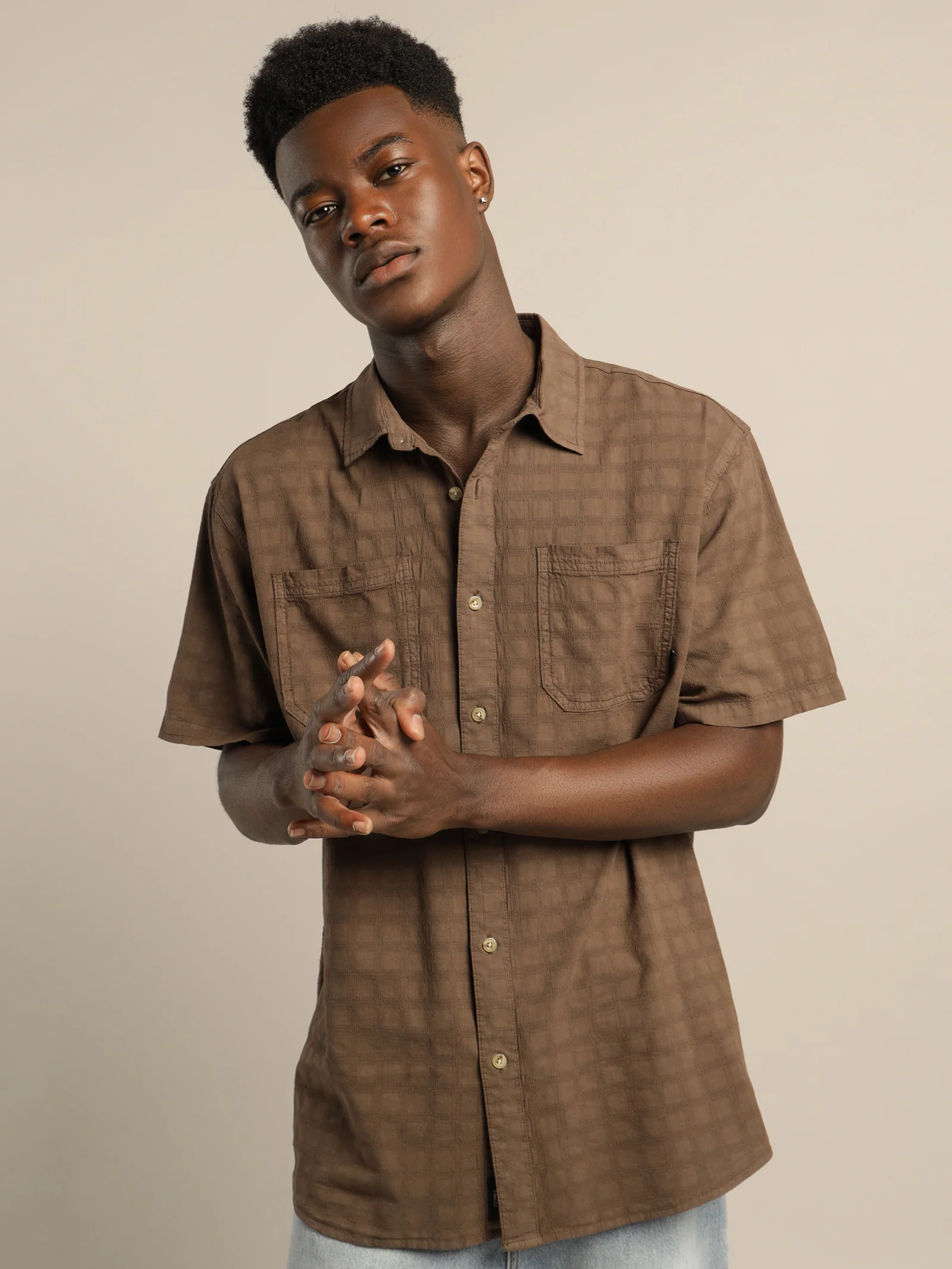Disruption Jacquard Check Short Sleeve Shirt - Image 7