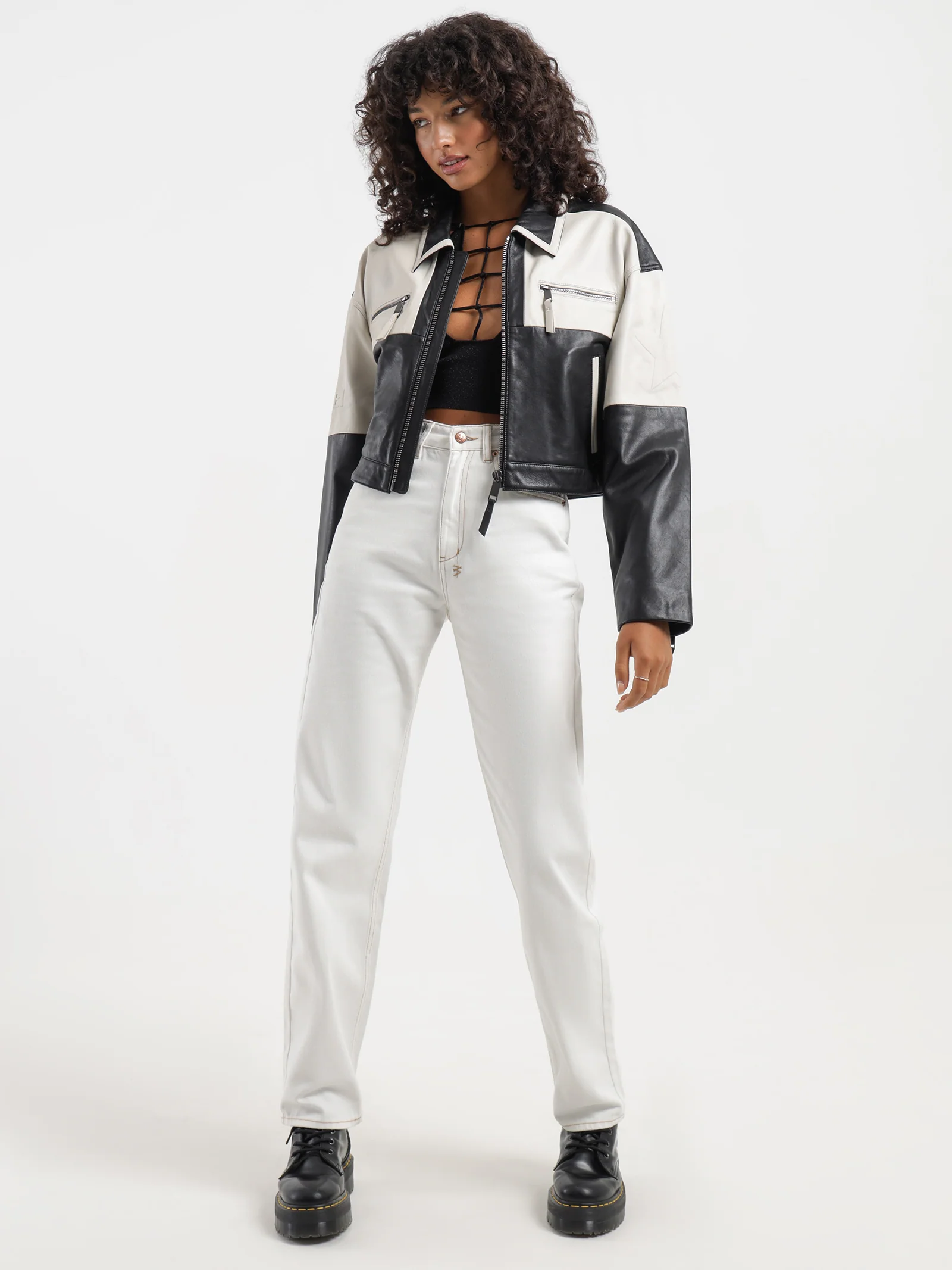 Emblem Boxy Biker Jacket - Image 2