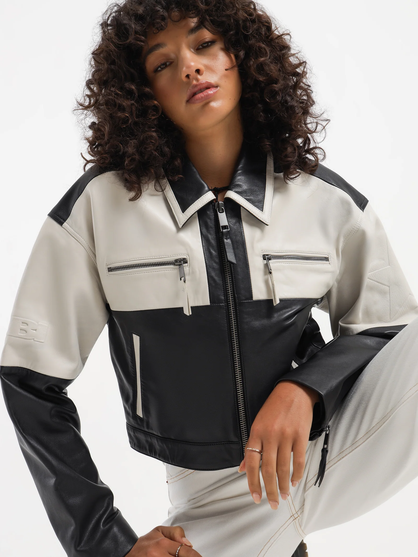Emblem Boxy Biker Jacket - Image 4