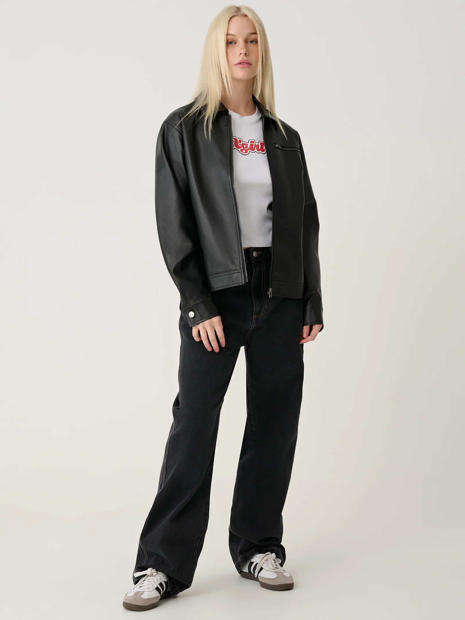Faux Leather Zip Up Jacket - Image 3