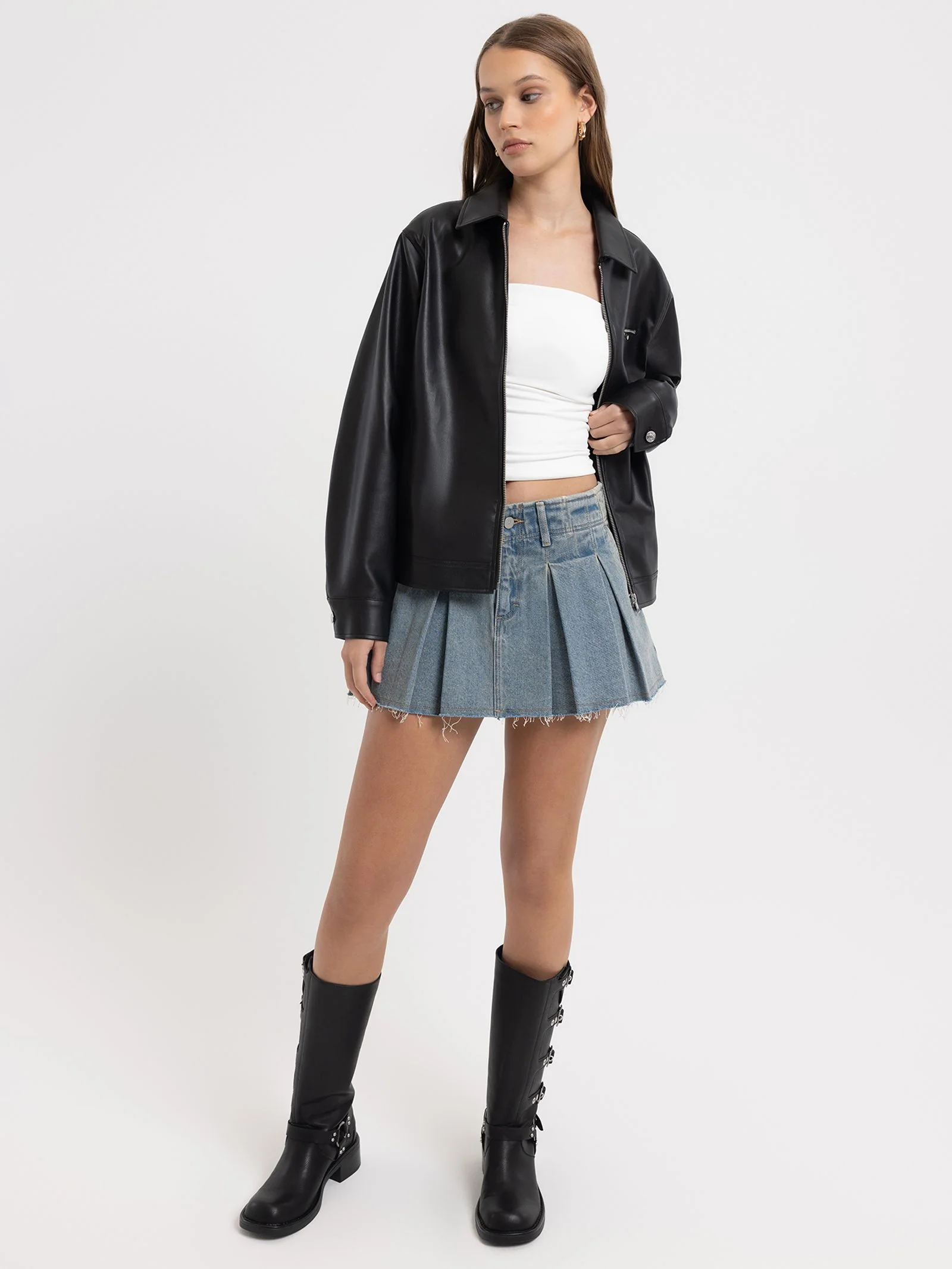 Faux Leather Zip Up Jacket - Image 5