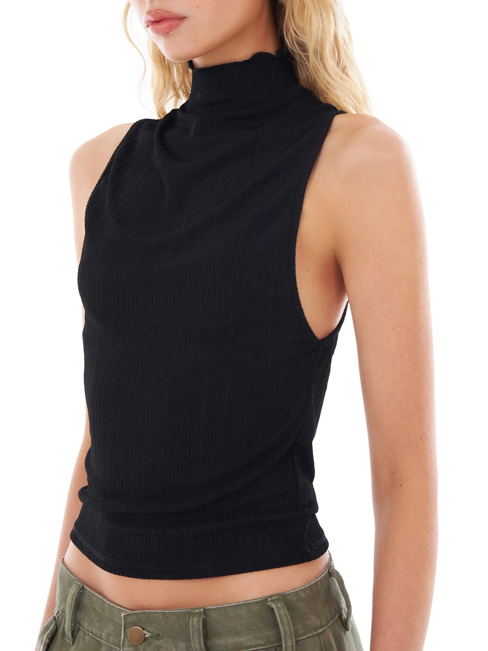 High Neck Ribbed Tank - Image 2