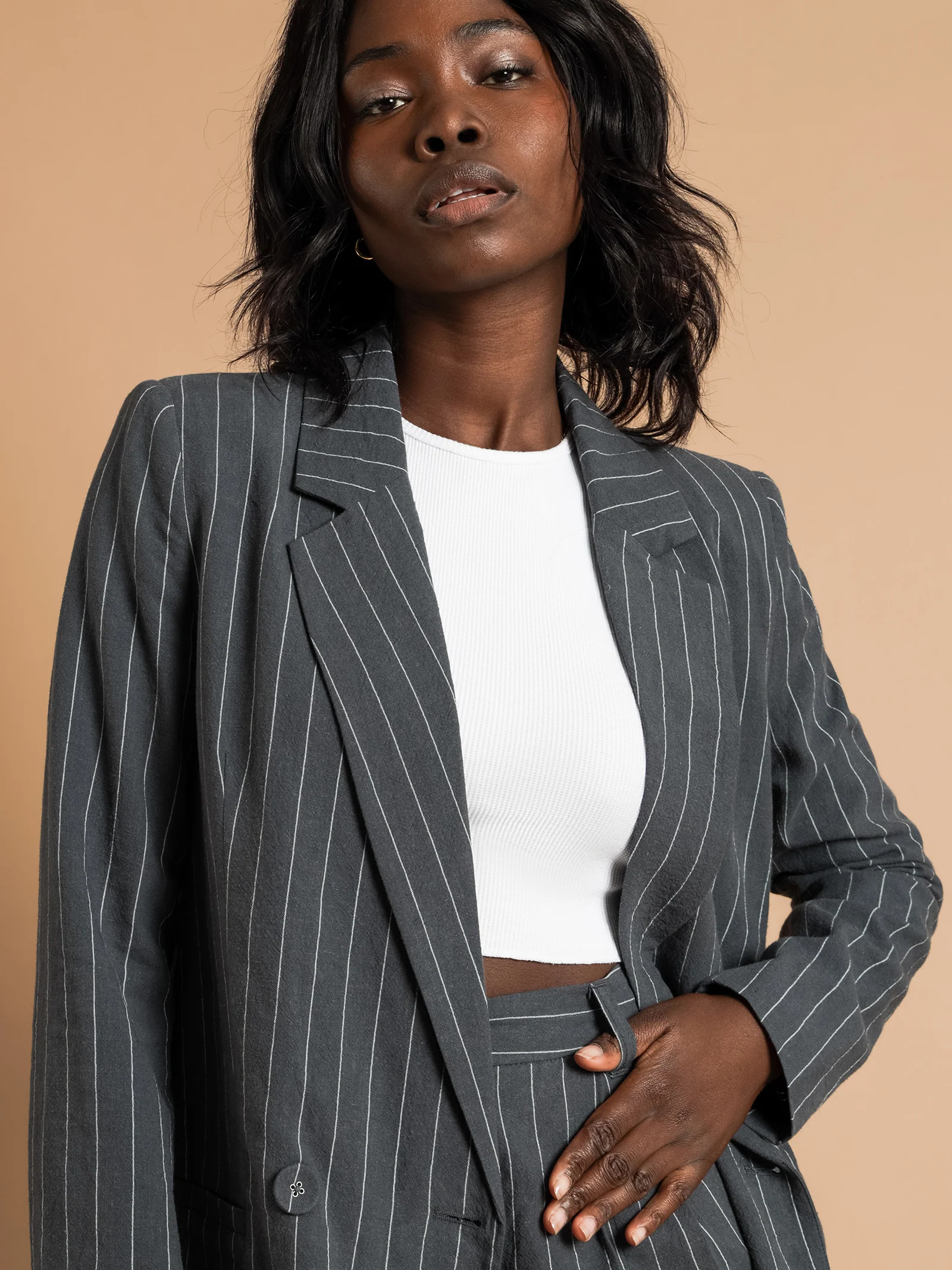 Finley Pinstripe Linen Blazer - Image 4