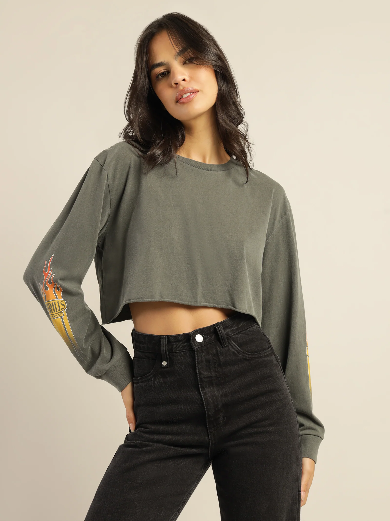 Flaming Dart Long Sleeve Merch Super Crop T-Shirt