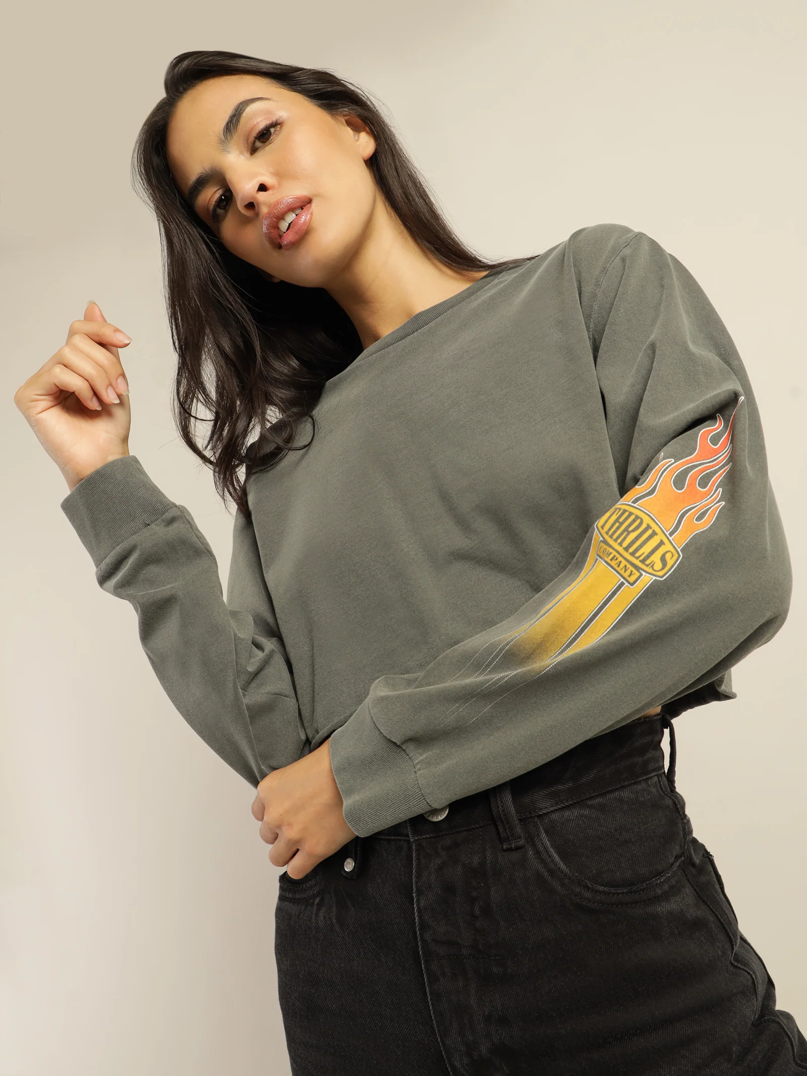 Flaming Dart Long Sleeve Merch Super Crop T-Shirt - Image 2