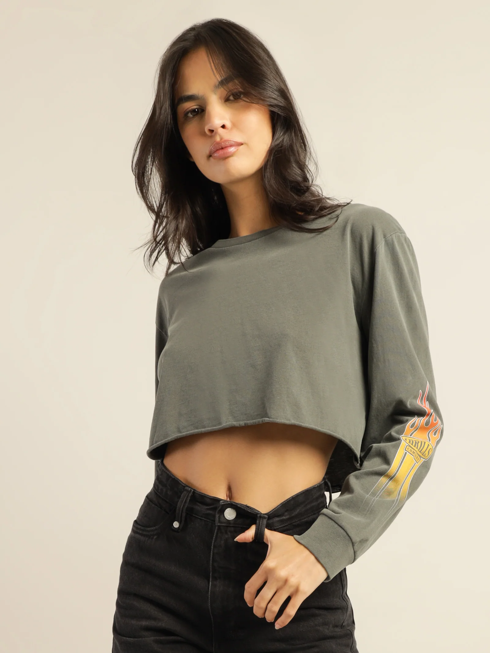 Flaming Dart Long Sleeve Merch Super Crop T-Shirt - Image 3