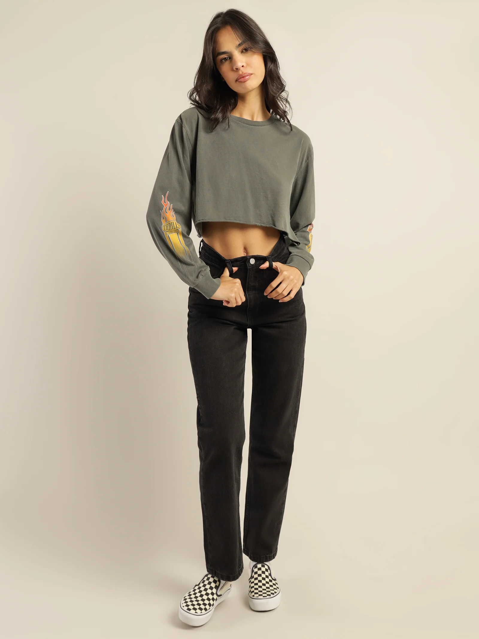 Flaming Dart Long Sleeve Merch Super Crop T-Shirt - Image 5