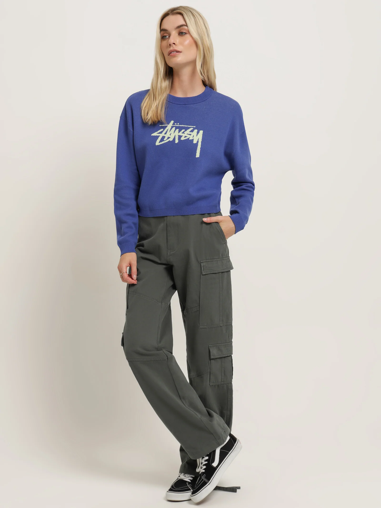 Graffiti Cropped Knit Crew Sweater - Image 4