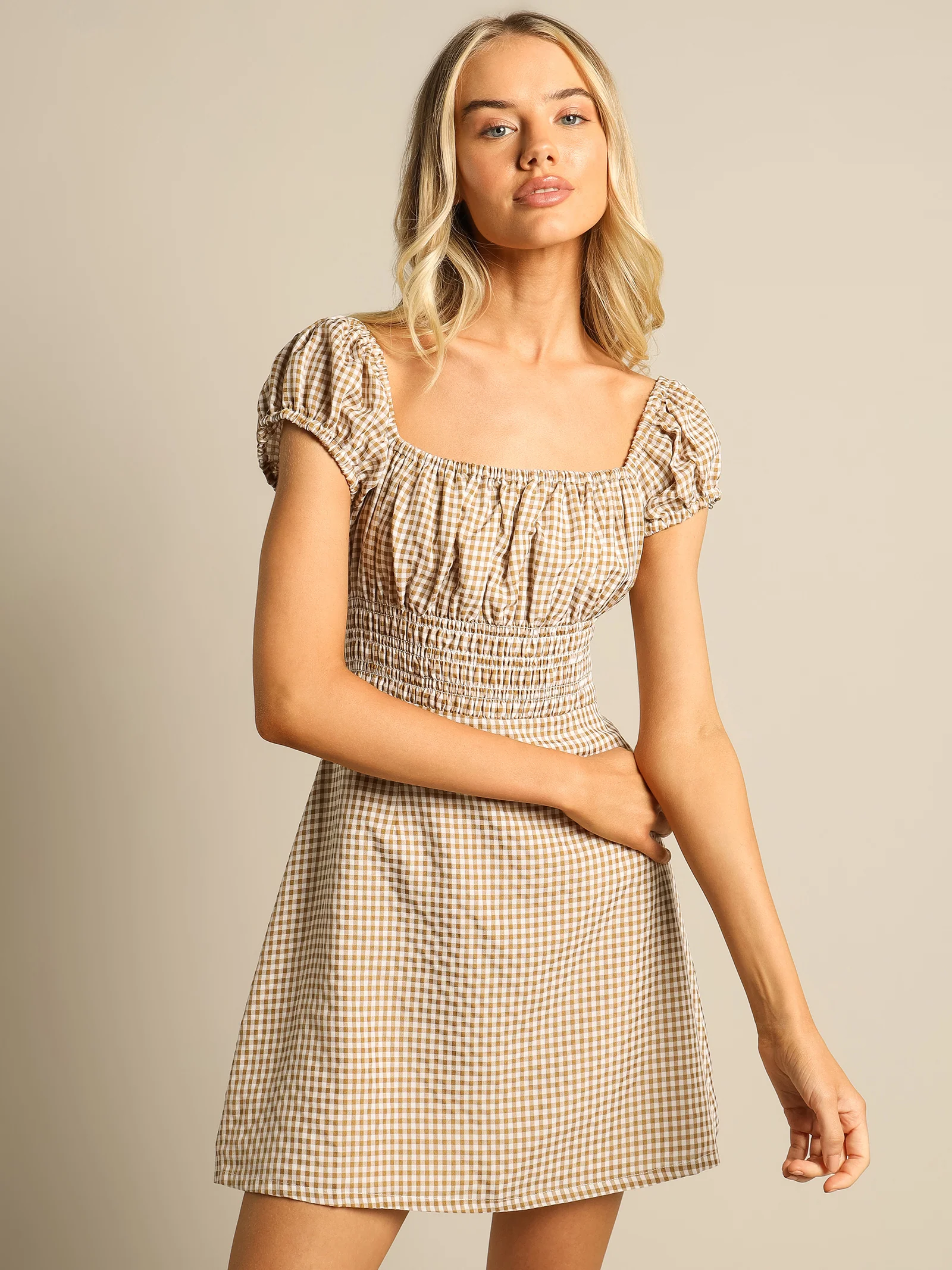 Heather Gingham Mini Dress - Image 5