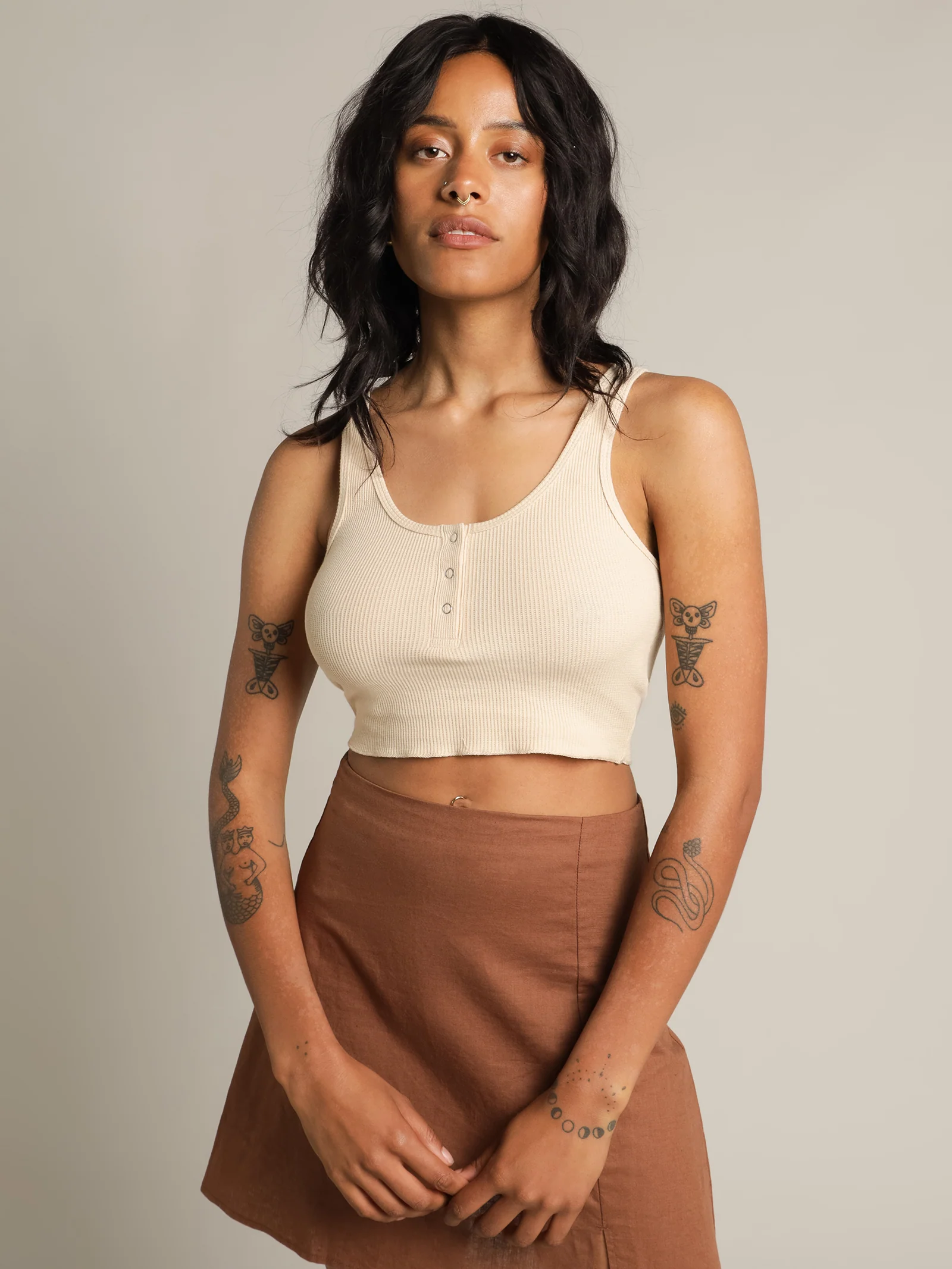 Jade Button Front Waffle Tank - Image 3