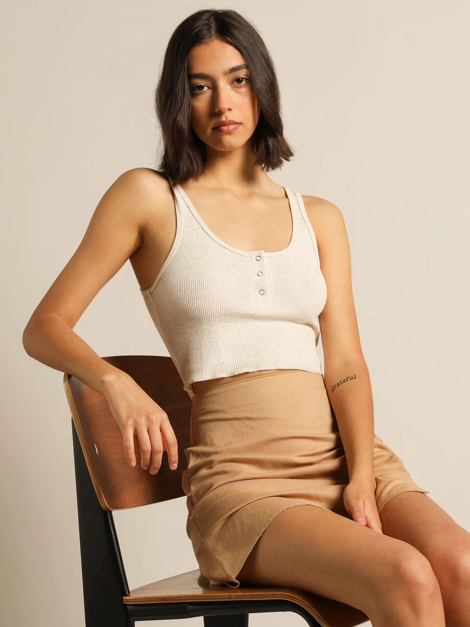Jade Button Front Waffle Tank - Image 2