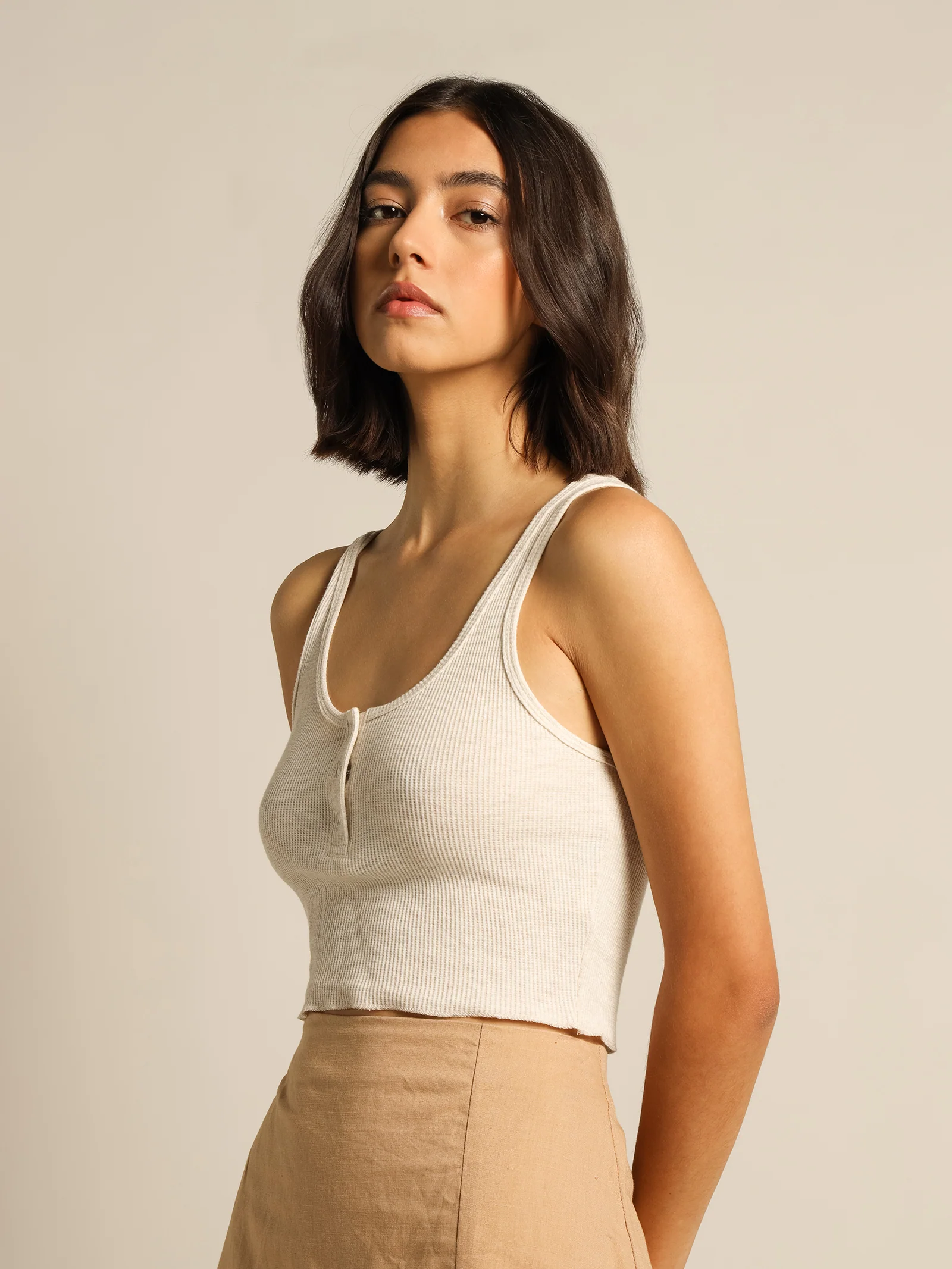 Jade Button Front Waffle Tank - Image 3