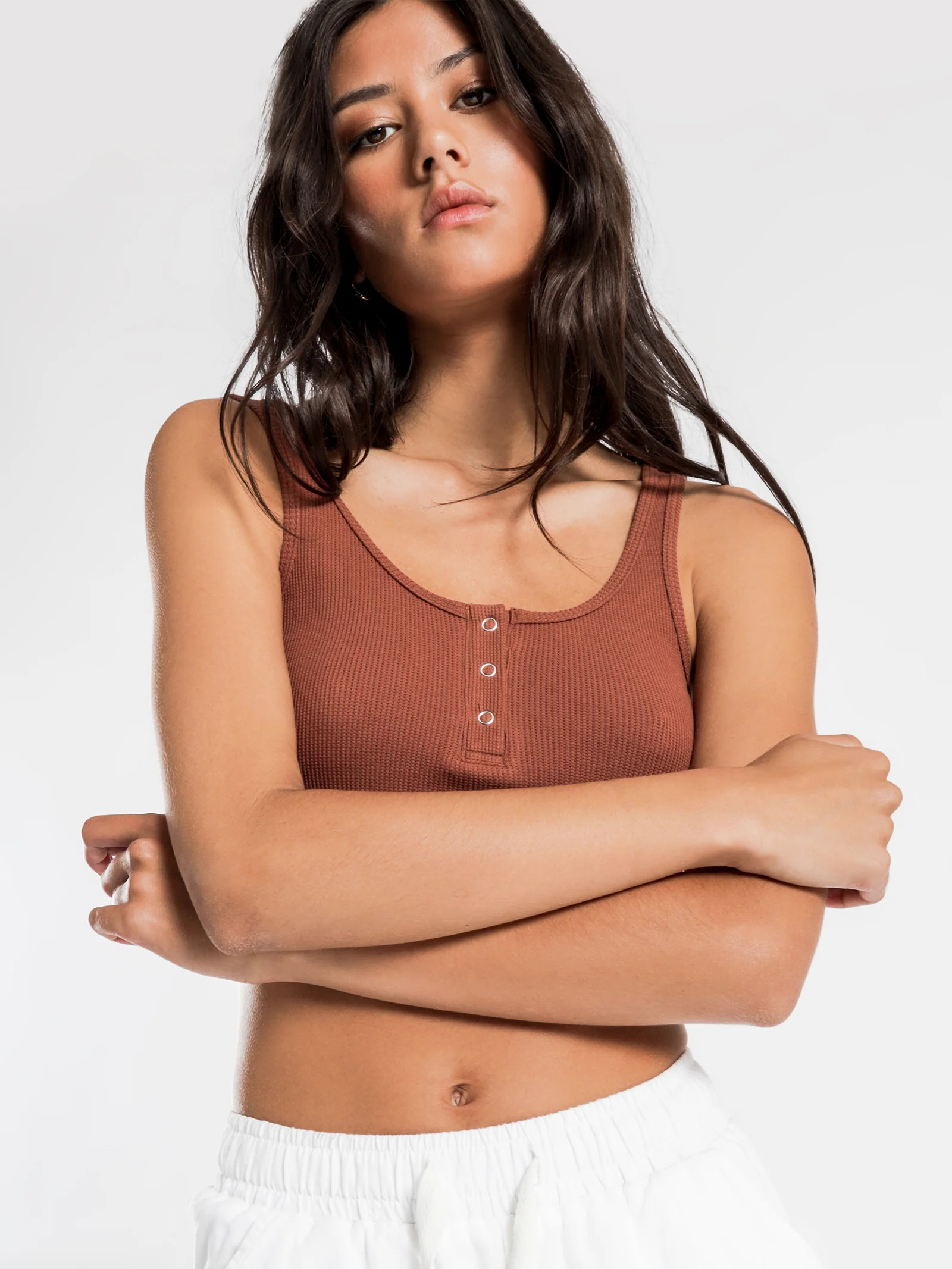 Jade Button Front Waffle Tank - Image 2