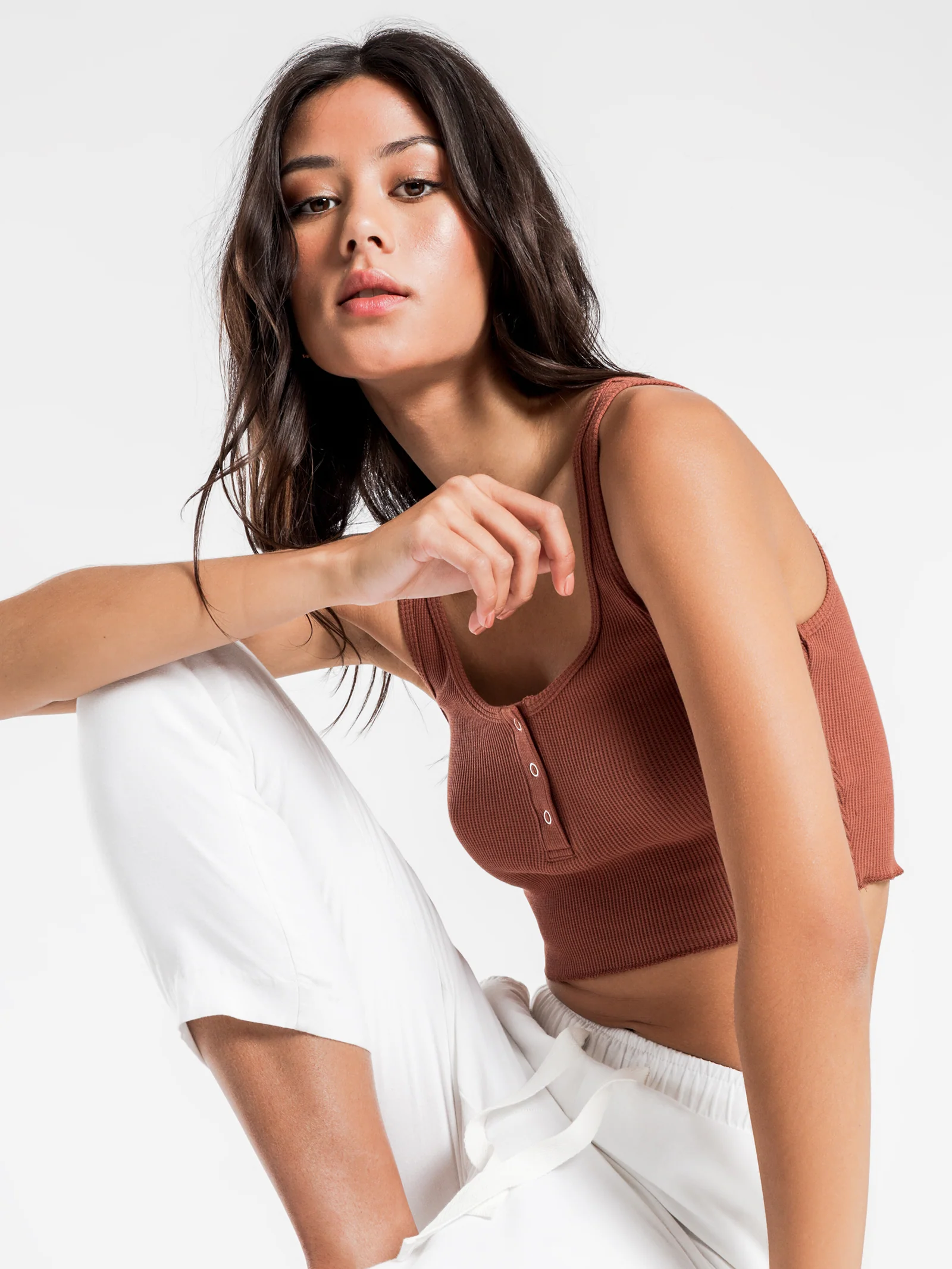 Jade Button Front Waffle Tank - Image 3