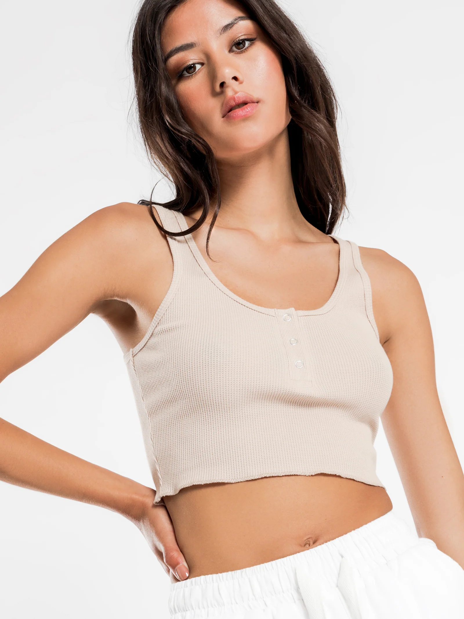 Jade Button Front Waffle Tank - Image 3