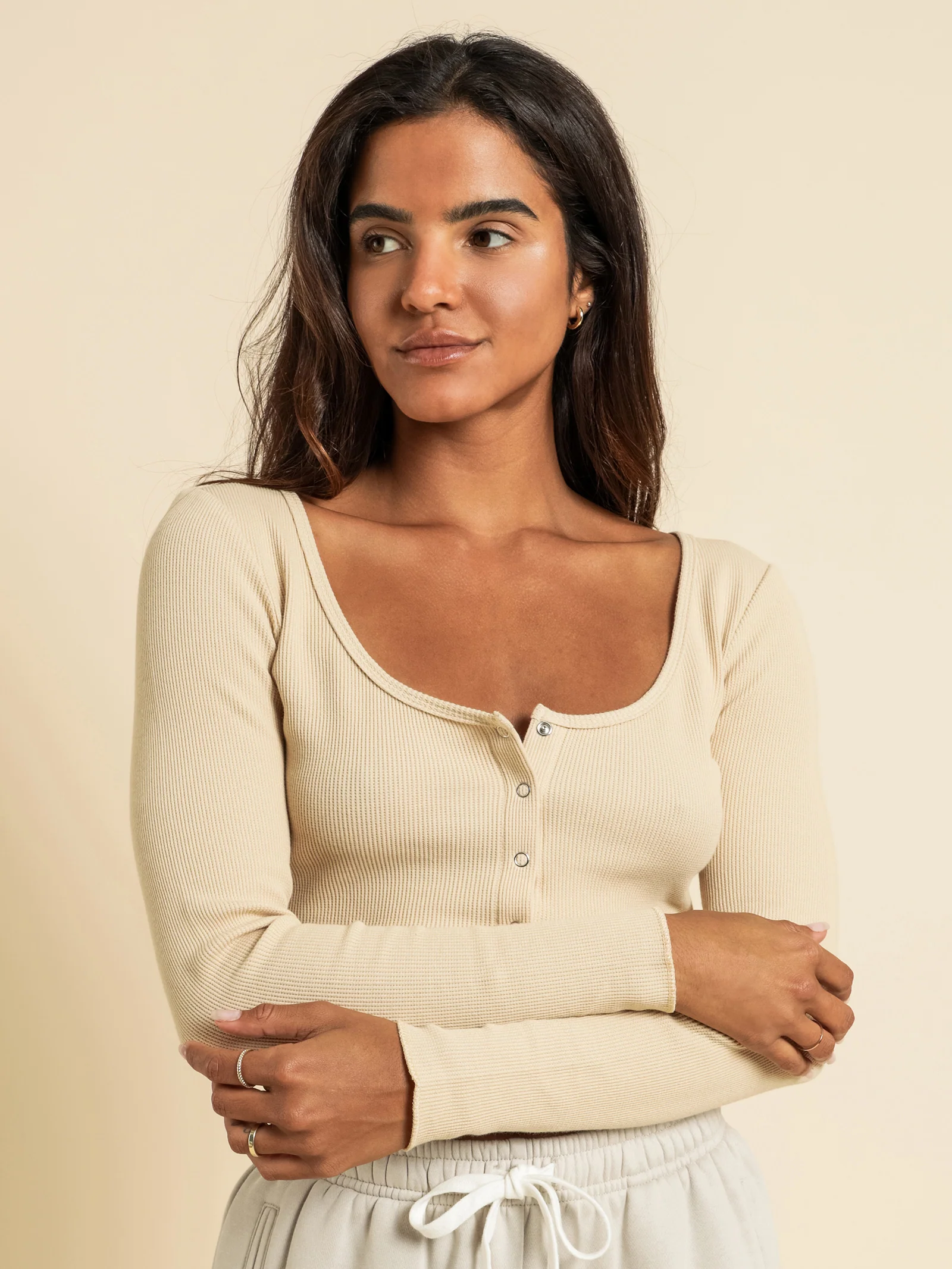 Kaia Waffle Long Sleeve T-Shirt - Image 5