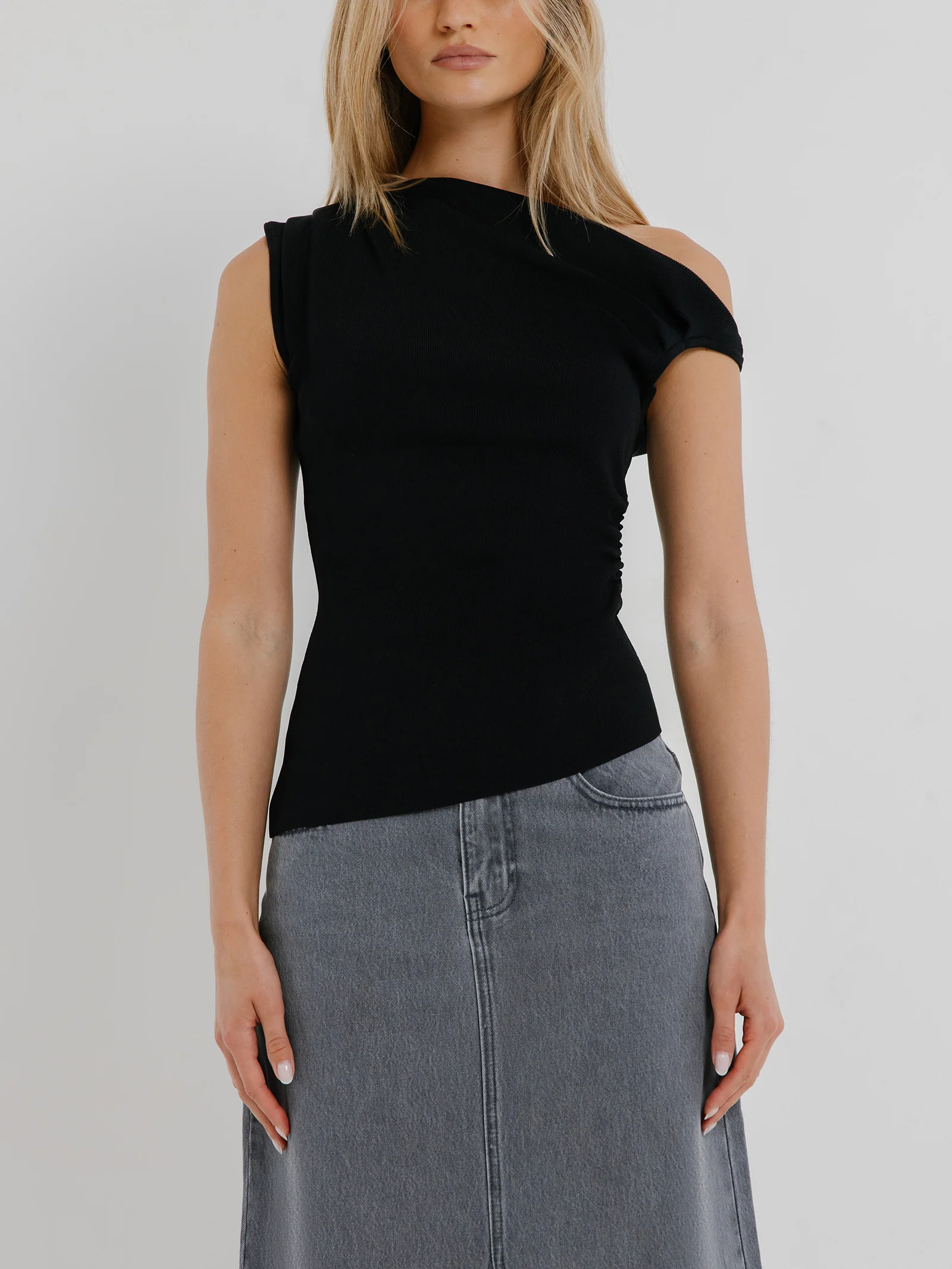Lia Asymmetrical Top - Black - Image 2